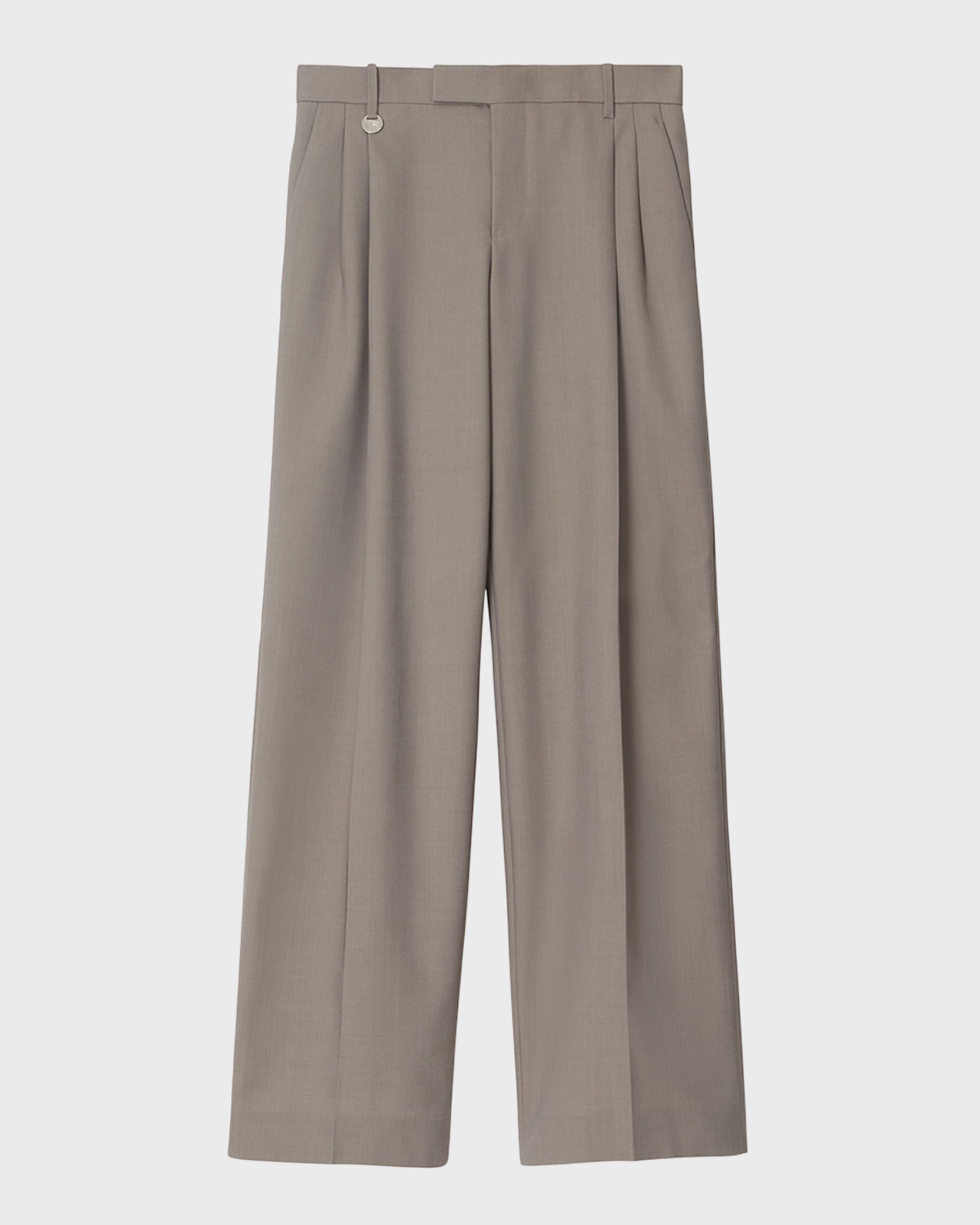 Burberry Pintuck Straight Leg Wool Trousers