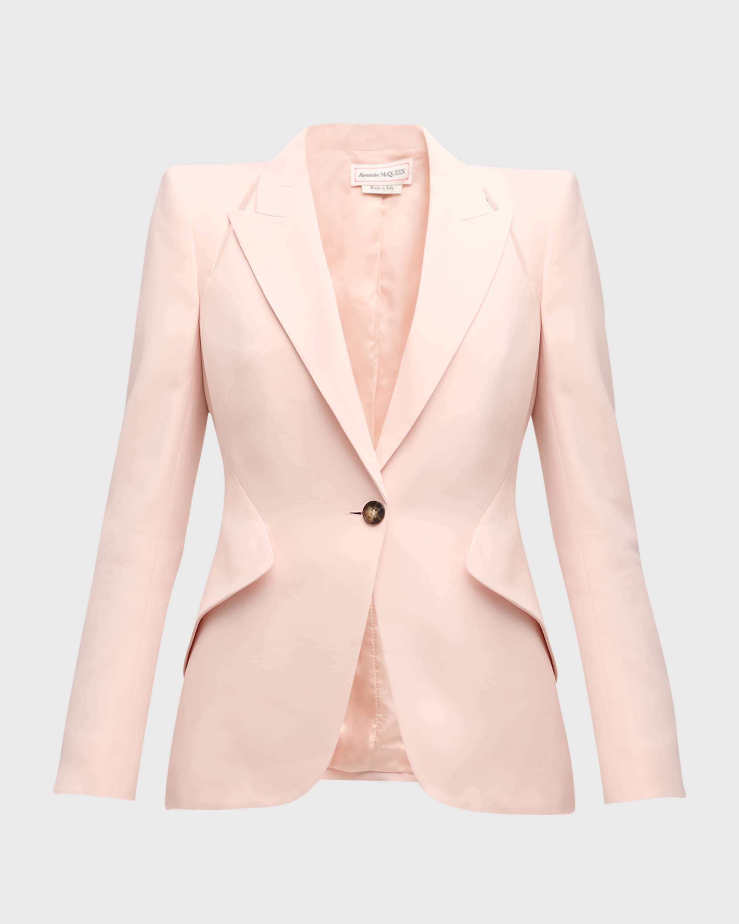 Alexander McQueen Leaf Crepe Blazer Jacket with Shoulder Slash Detail