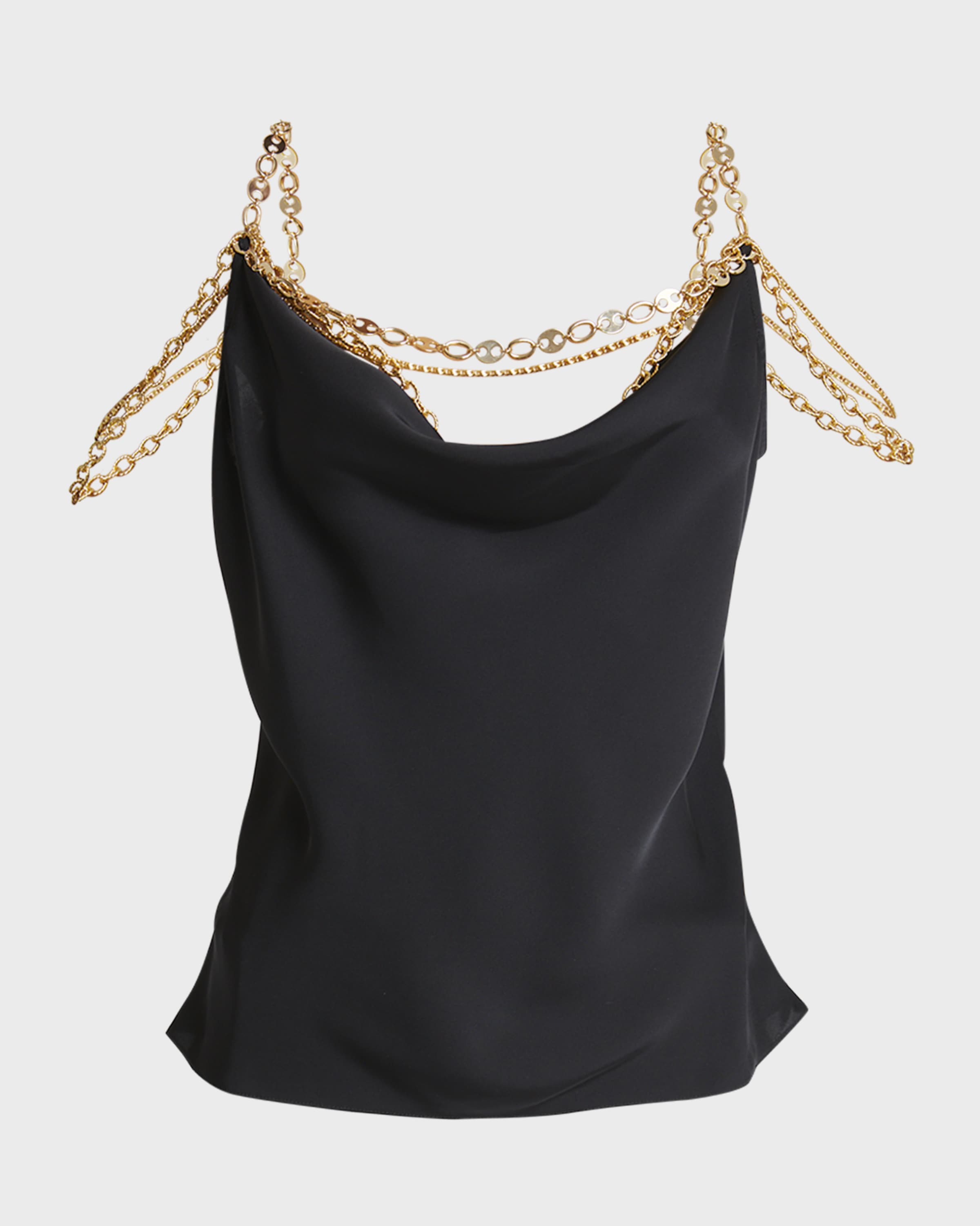 Rabanne Cowl-Neck Draped Chain Top