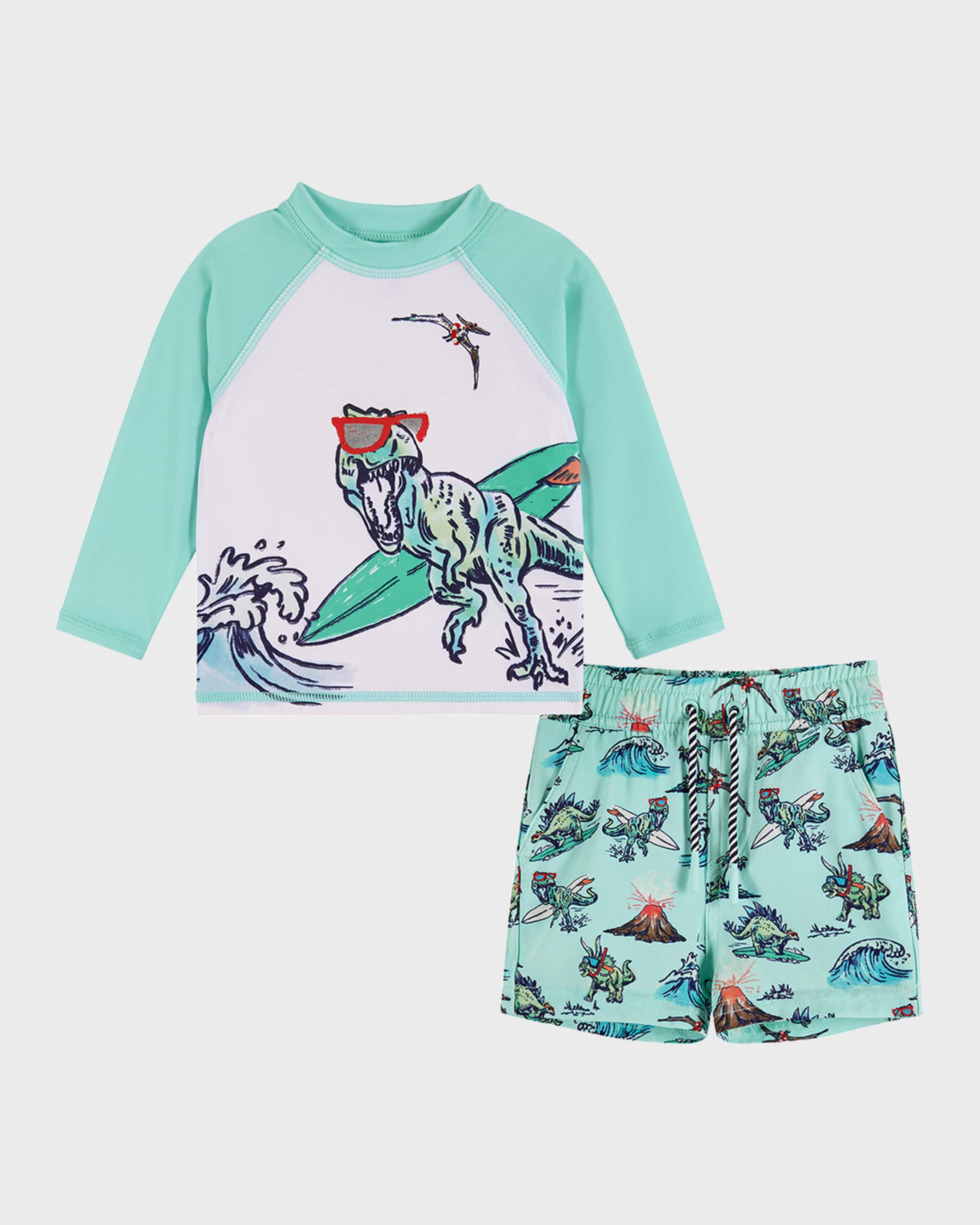 Andy & Evan Boy's Graphic Dinosaur Rashguard & Shorts, Size Newborn-24M