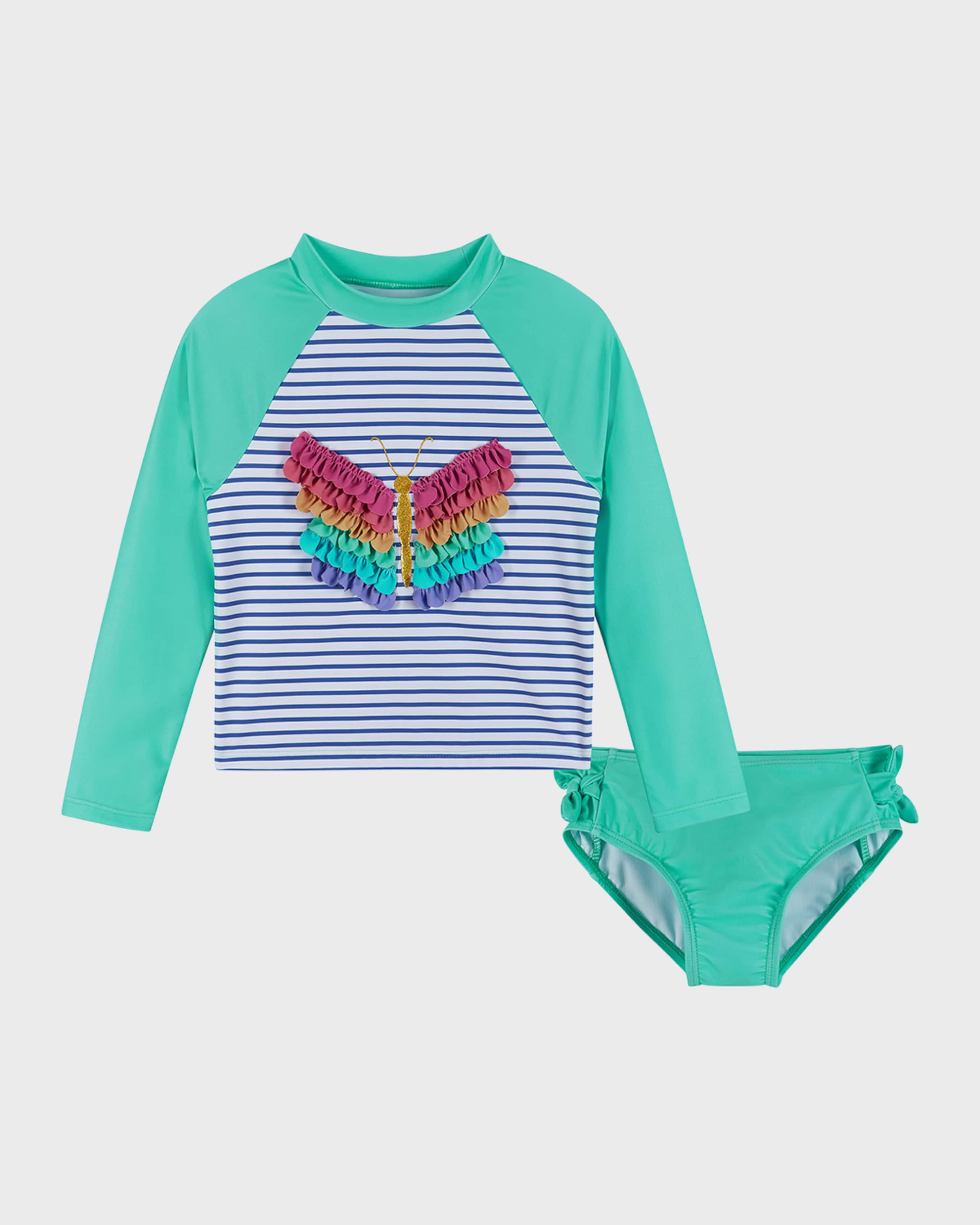 Andy & Evan Girl's 3D Butterfly Striped Rashguard & Bottoms, Size 2T-6X