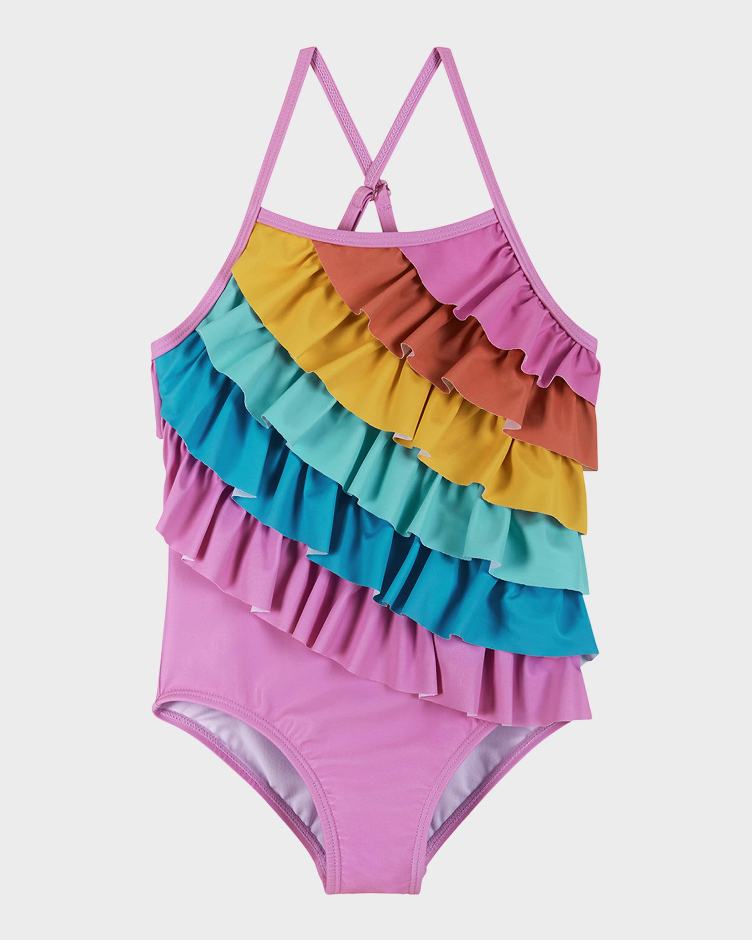Andy & Evan Girl's Multicolor Ruffle One-Piece Swimsuit, Size 2T-8