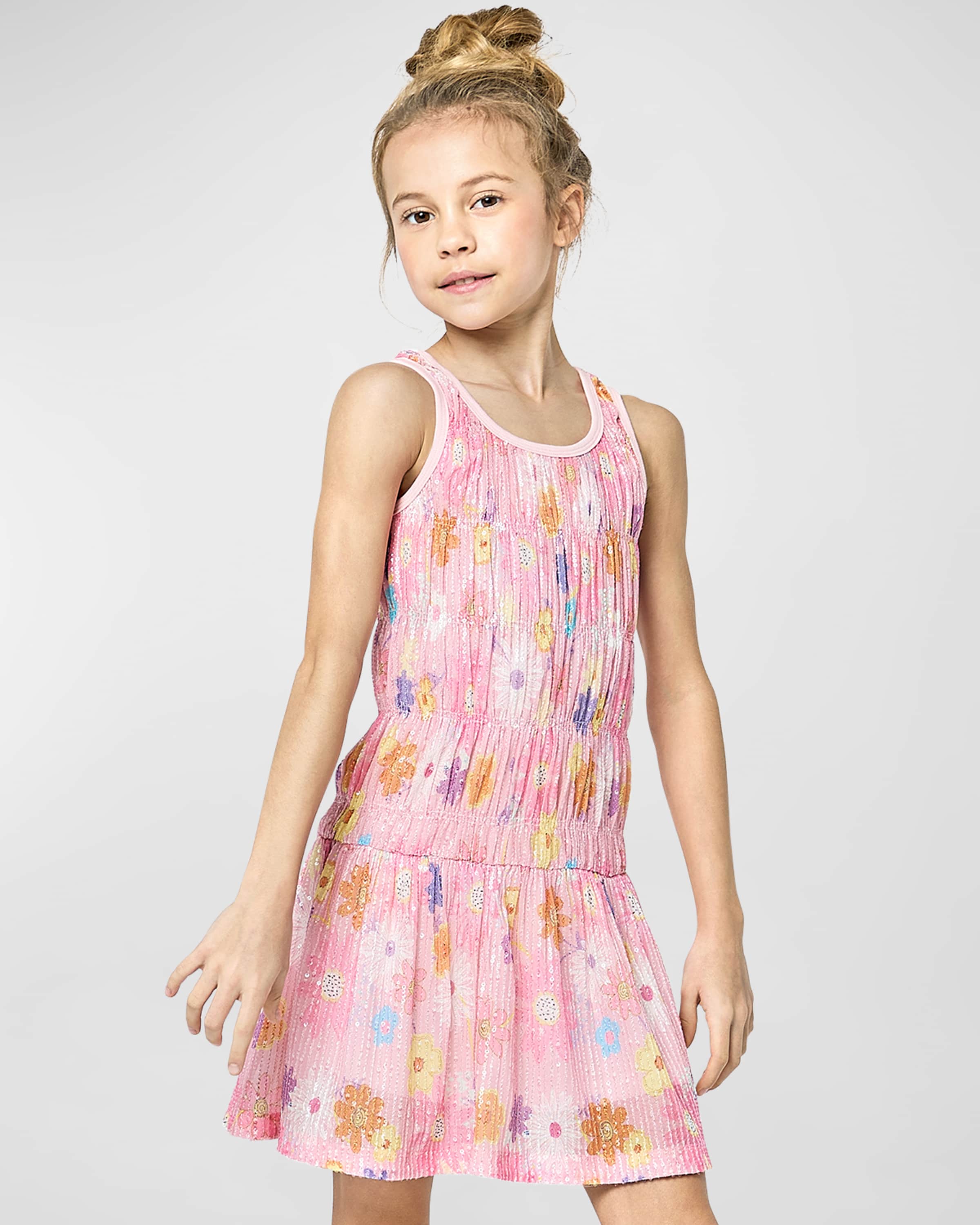 Hannah Banana Girl's Floral-Print Sequin Dress, Size 4-6