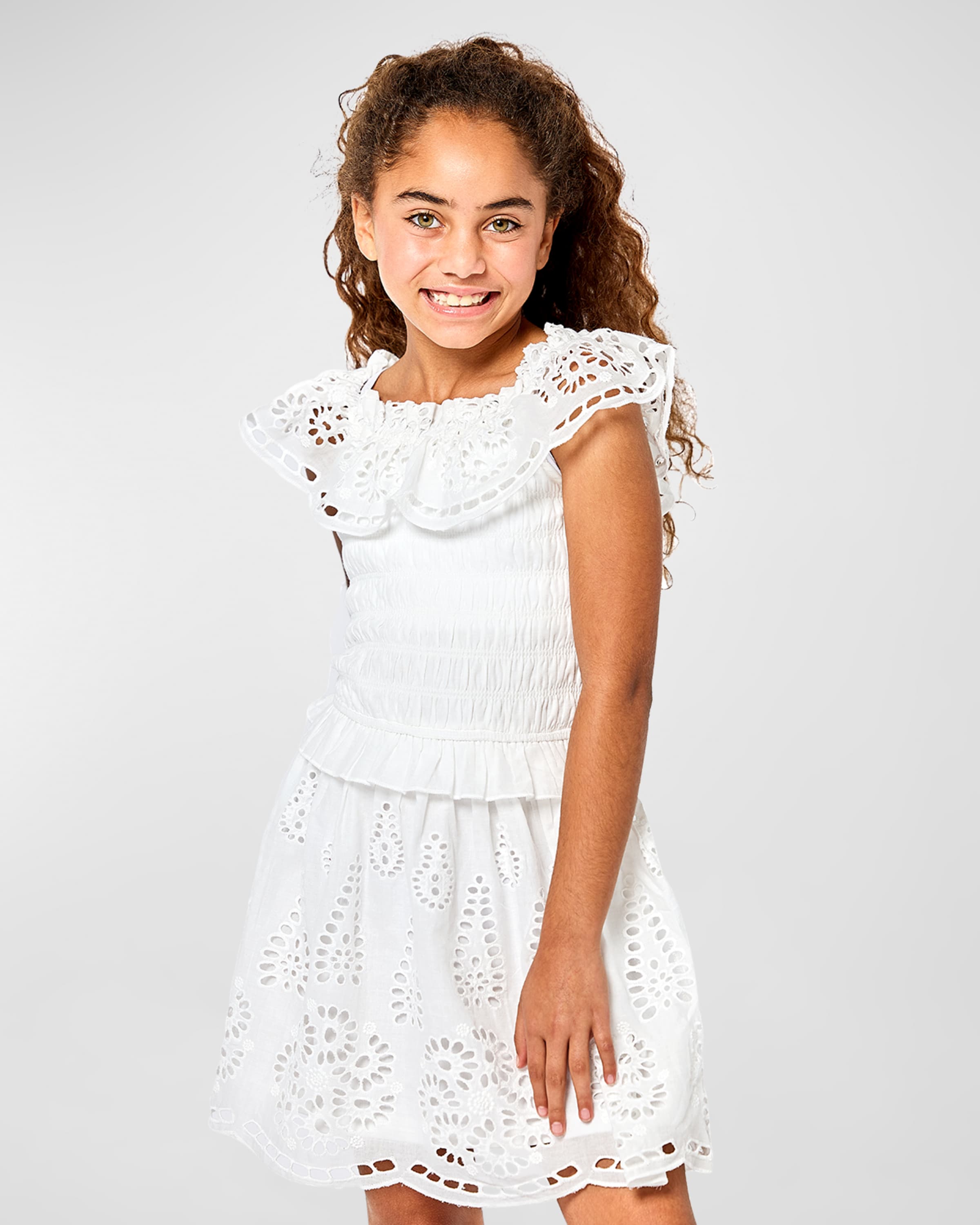 Hannah Banana Girl's Eyelet Ruffle Trim Dress, Size 7-14