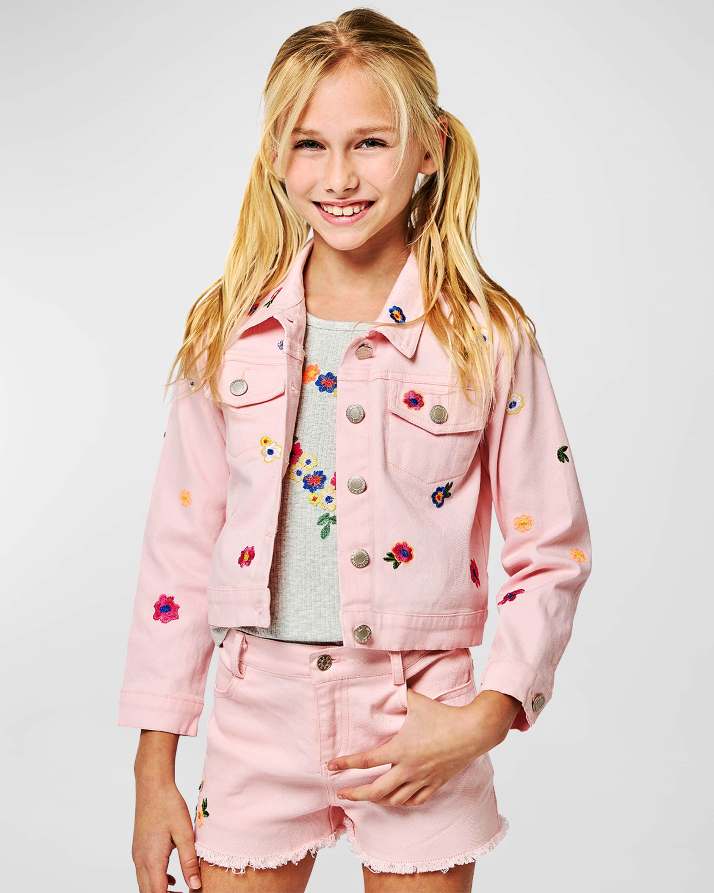 Hannah Banana Girl's Denim Floral Embroidered Shorts, Size 7-14