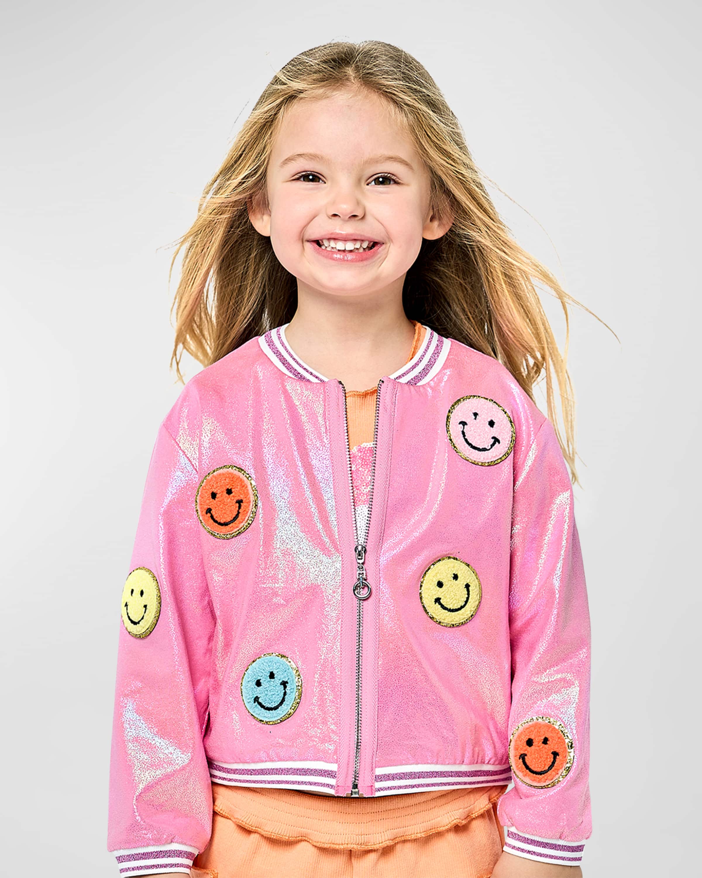 Hannah Banana Girl's Smiley Patch Bomber Jacket, Size 7-14