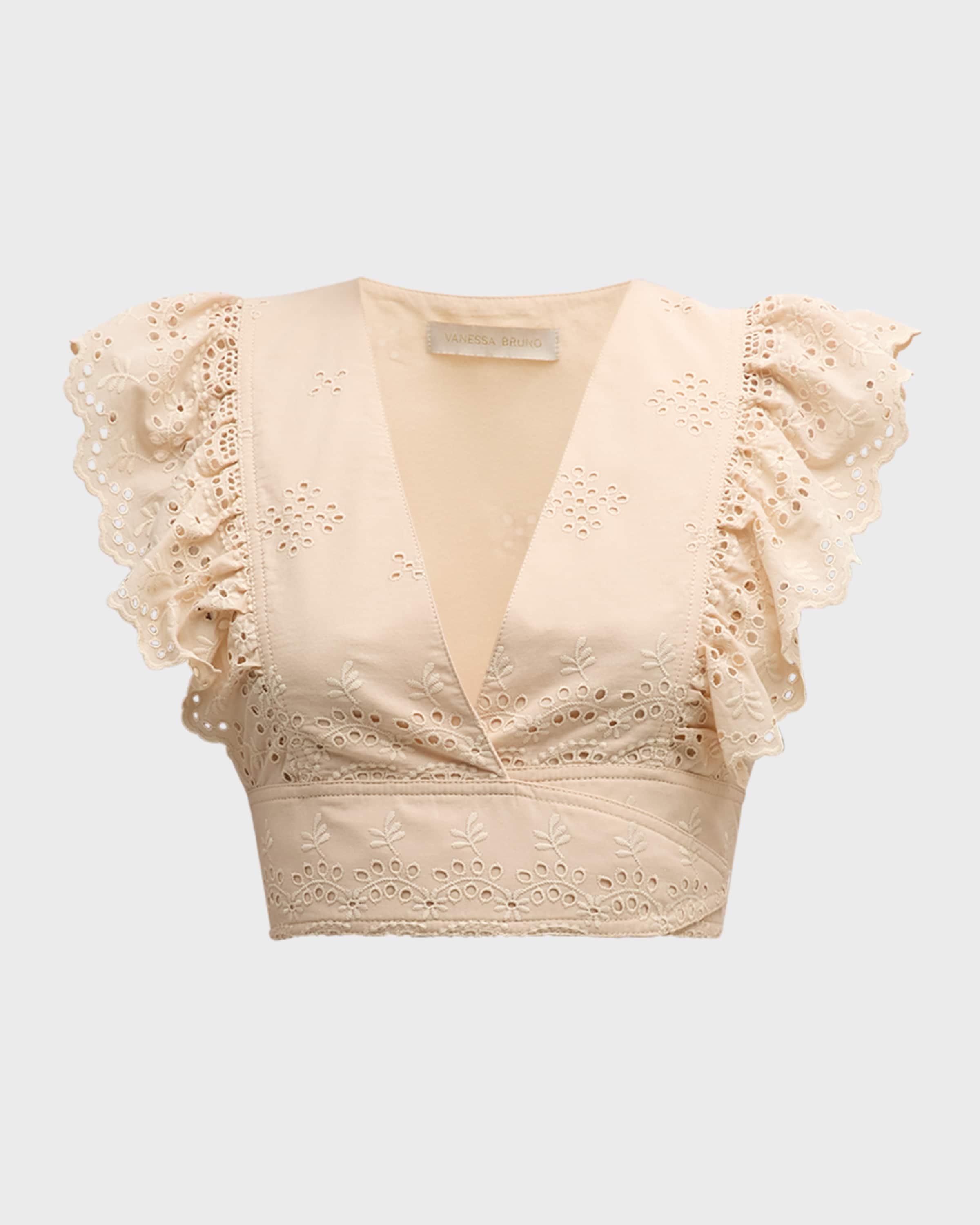 Vanessa Bruno Aya Cropped Eyelet-Embroidered Ruffle Wrap Top