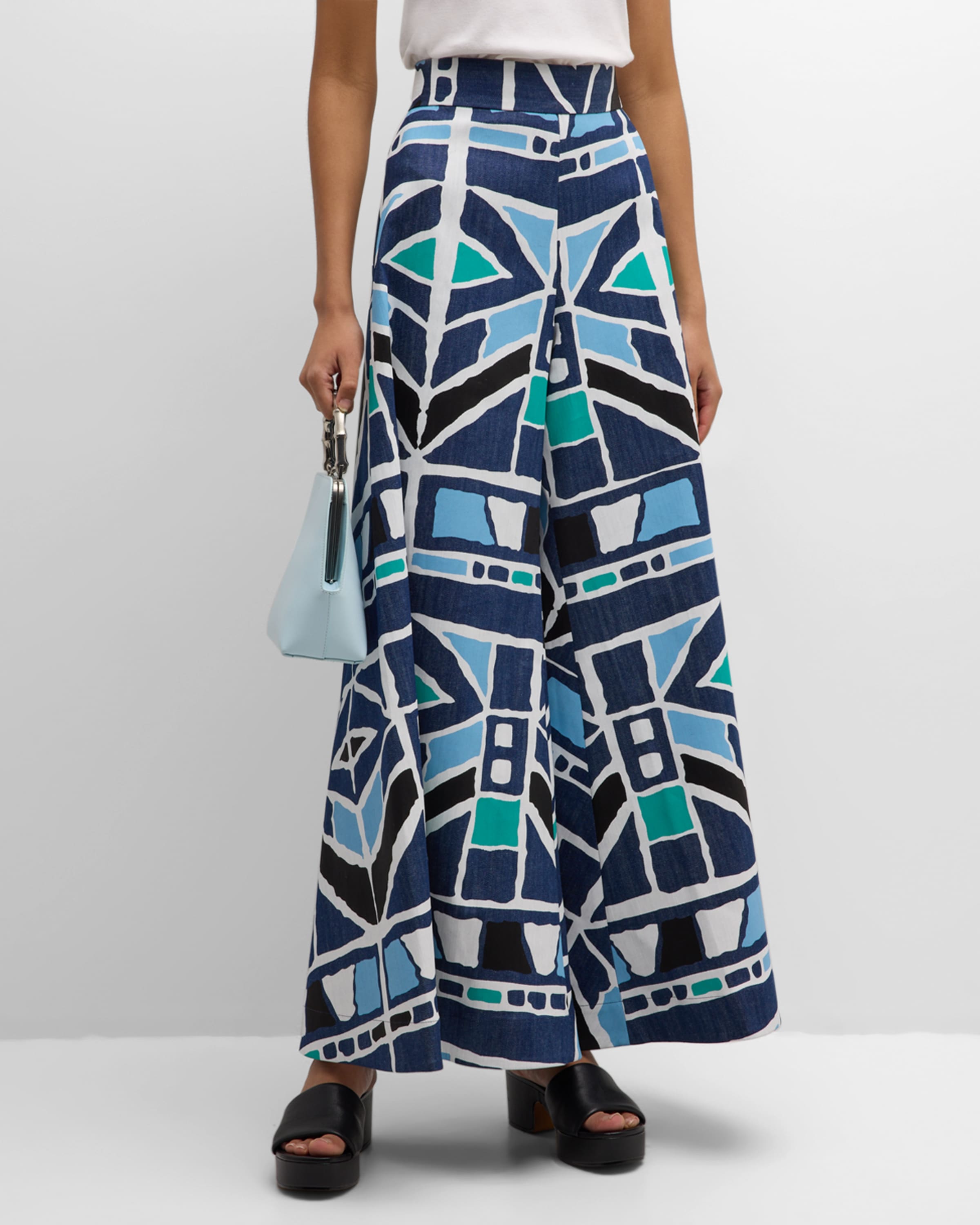 Rianna + Nina Kilimi-Print Denim Wide-Leg Palazzo Pants