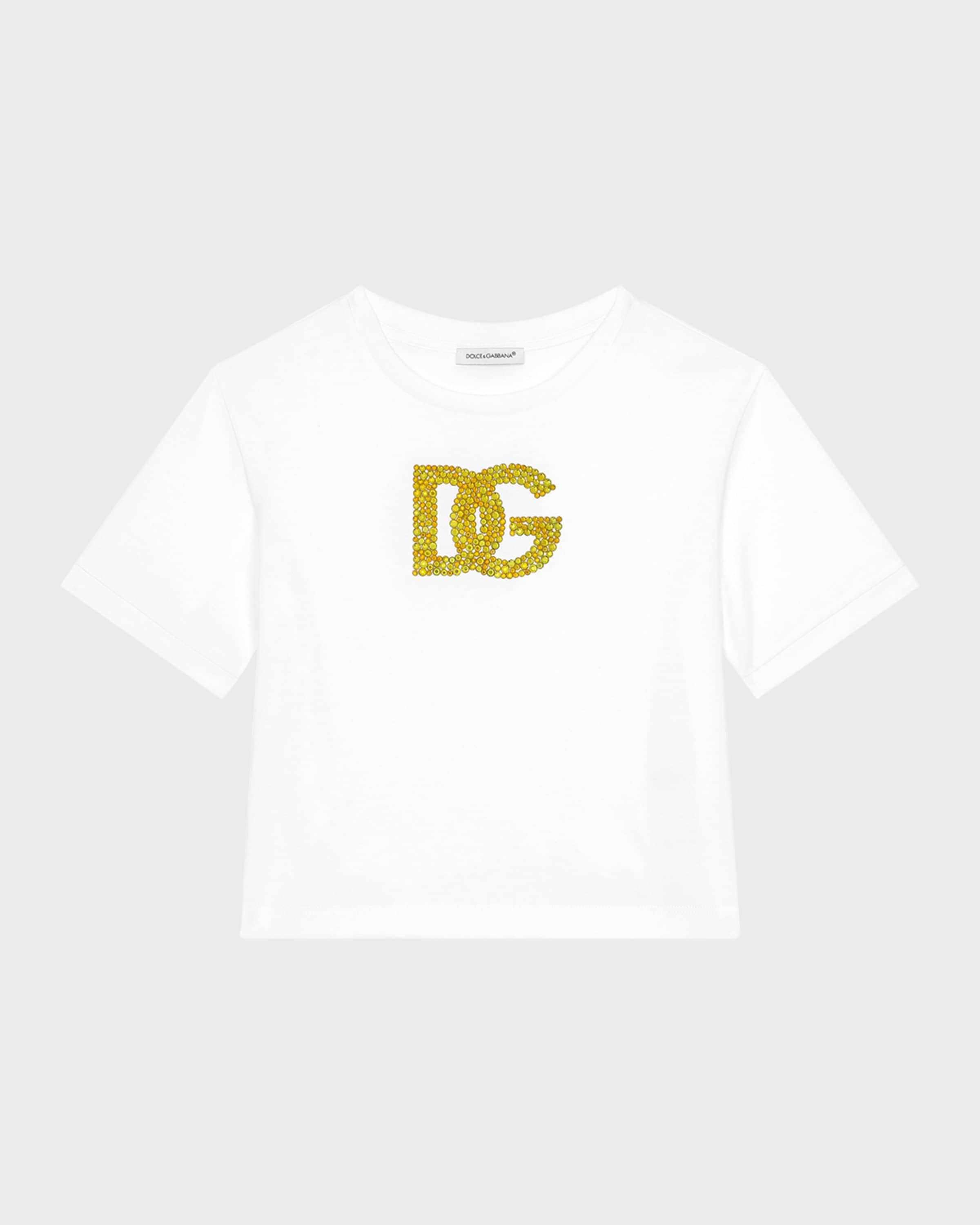 Dolce&Gabbana Girl's Embellished Interlocked Logo-Print T-Shirt, Size 8-14