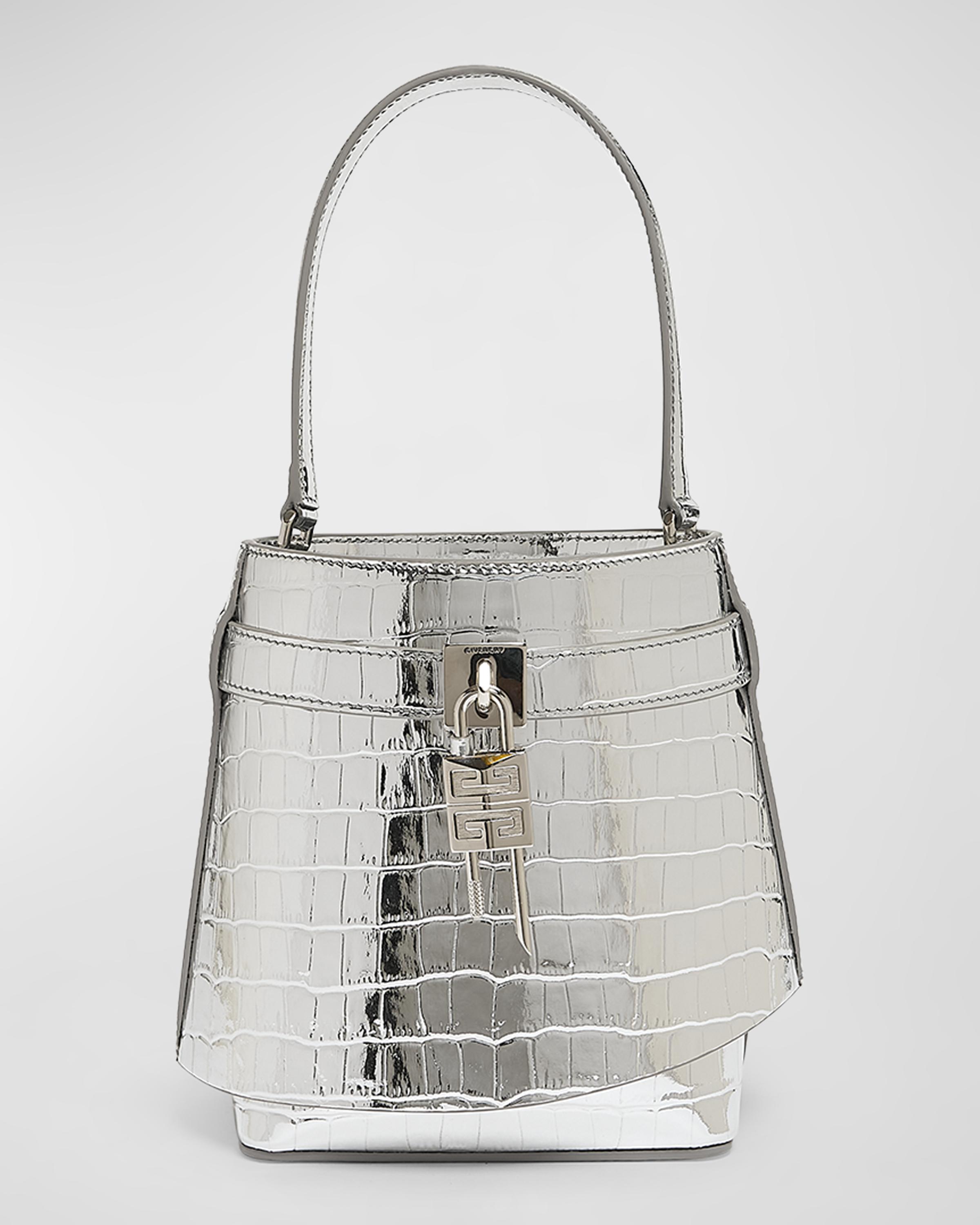 Givenchy Shark Lock Bucket Bag in Metallic Croc-Embossed Leather