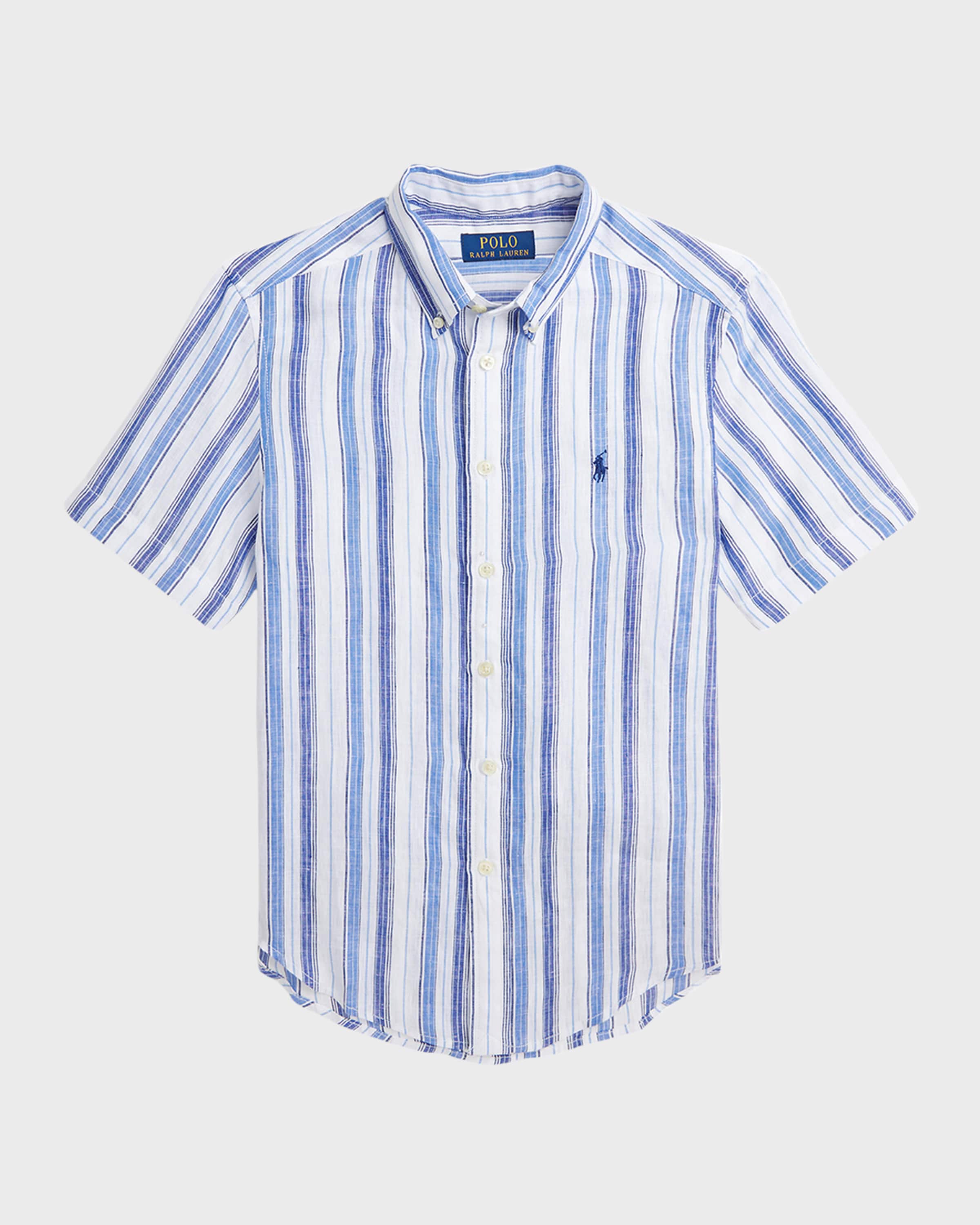 Ralph Lauren Childrenswear Boy's Linen Striped Polo Shirt, Size S-XL