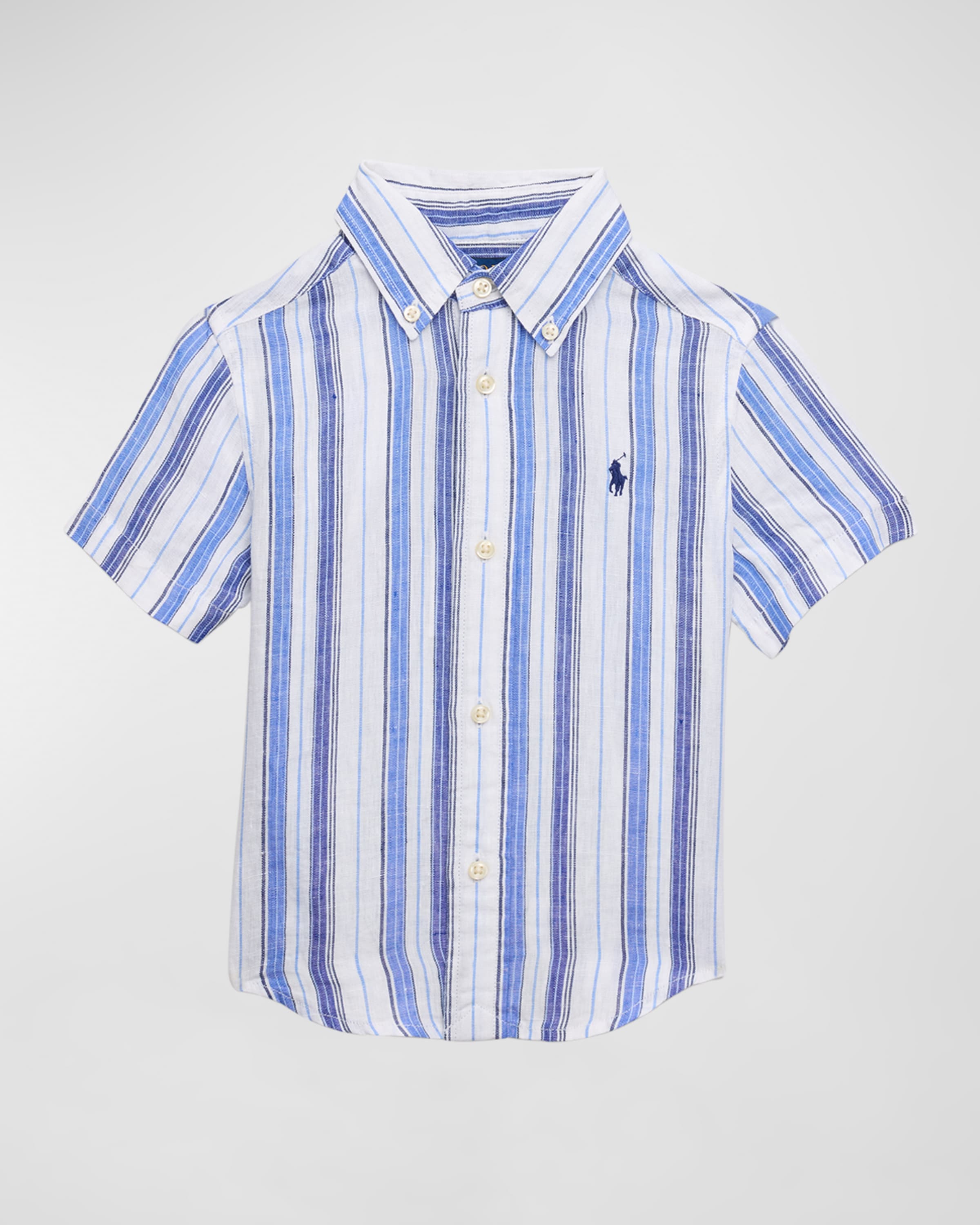 Ralph Lauren Childrenswear Boy's Linen Striped Polo Shirt, Size 2-7