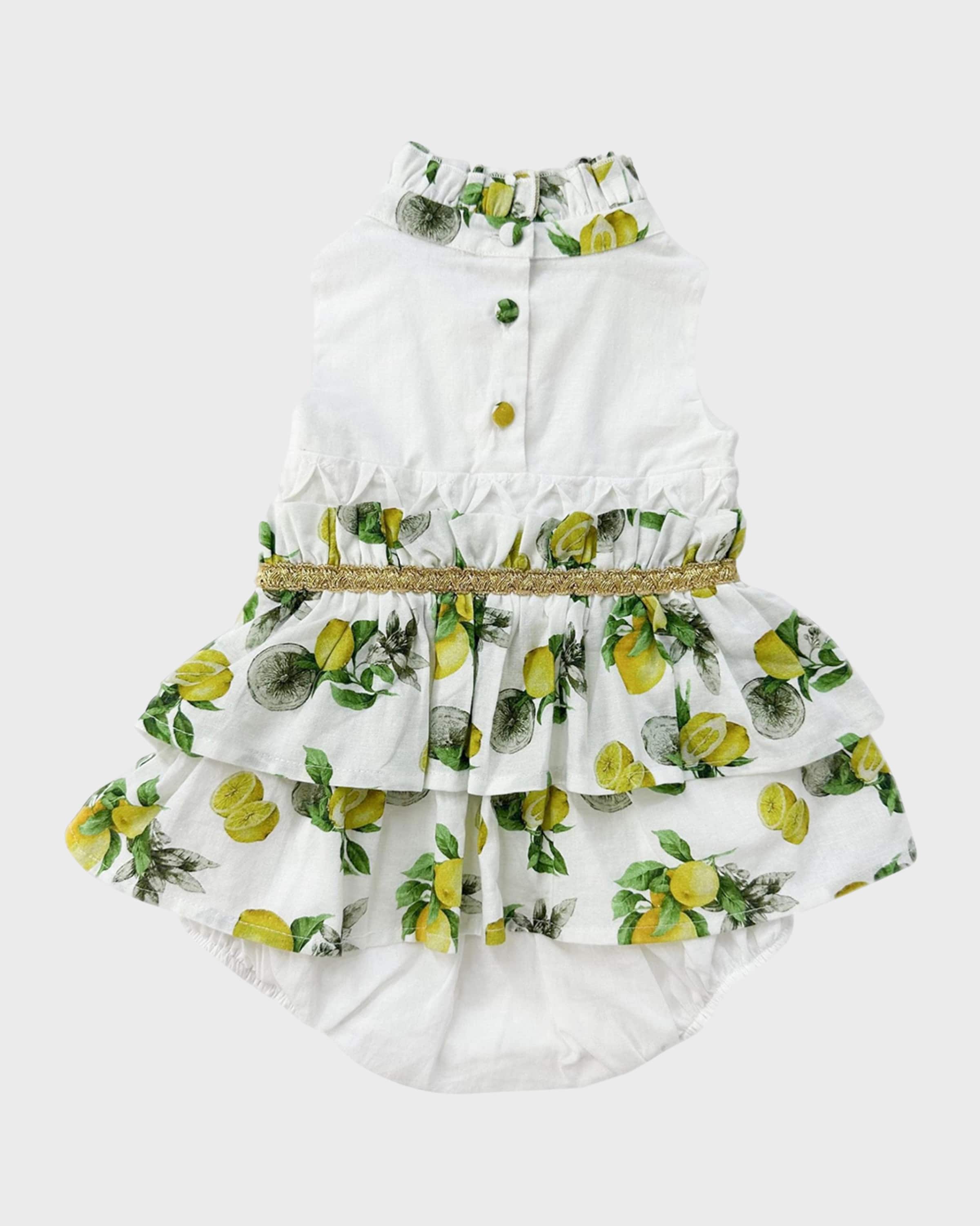 Petite Maison Kids Girl's Amalfi Lemon Printed Smocked Linen Romper, Size 12M-10