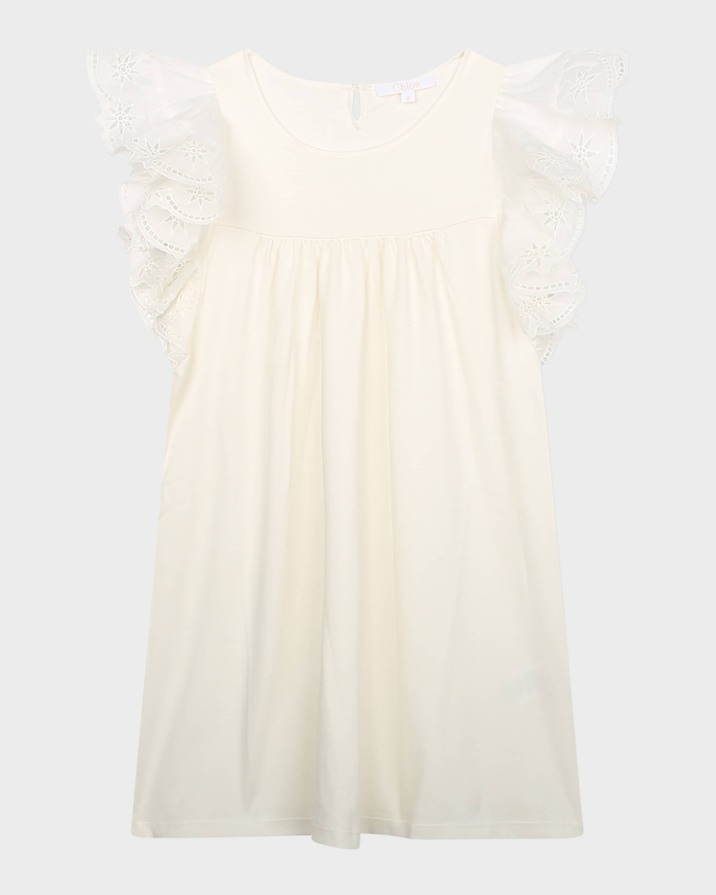 Chloe Girl's Embroidered Flounce Sleeve Dress, Size 4-5