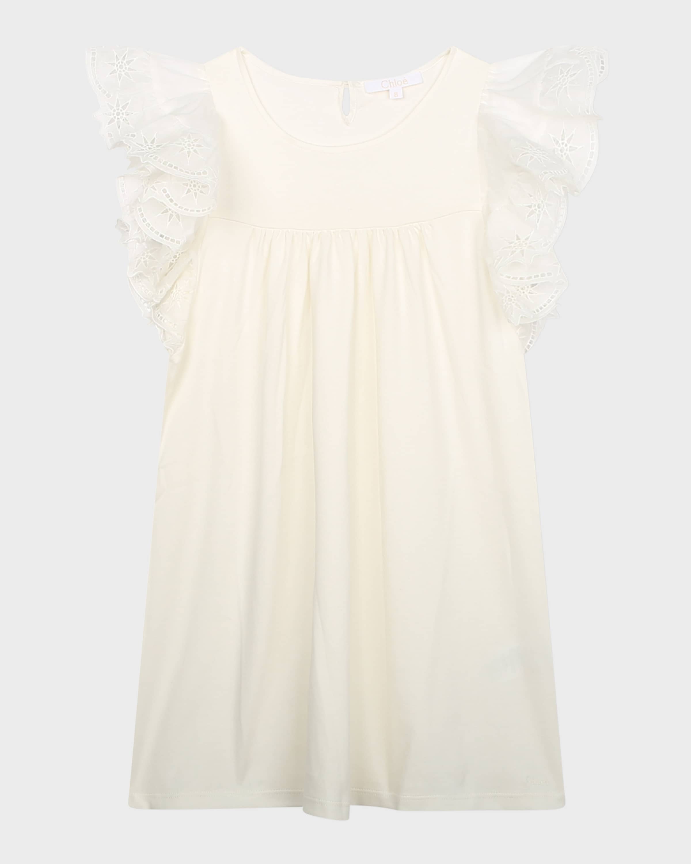 Chloe Girl's Embroidered Flounce Sleeve Dress, Size 6-12