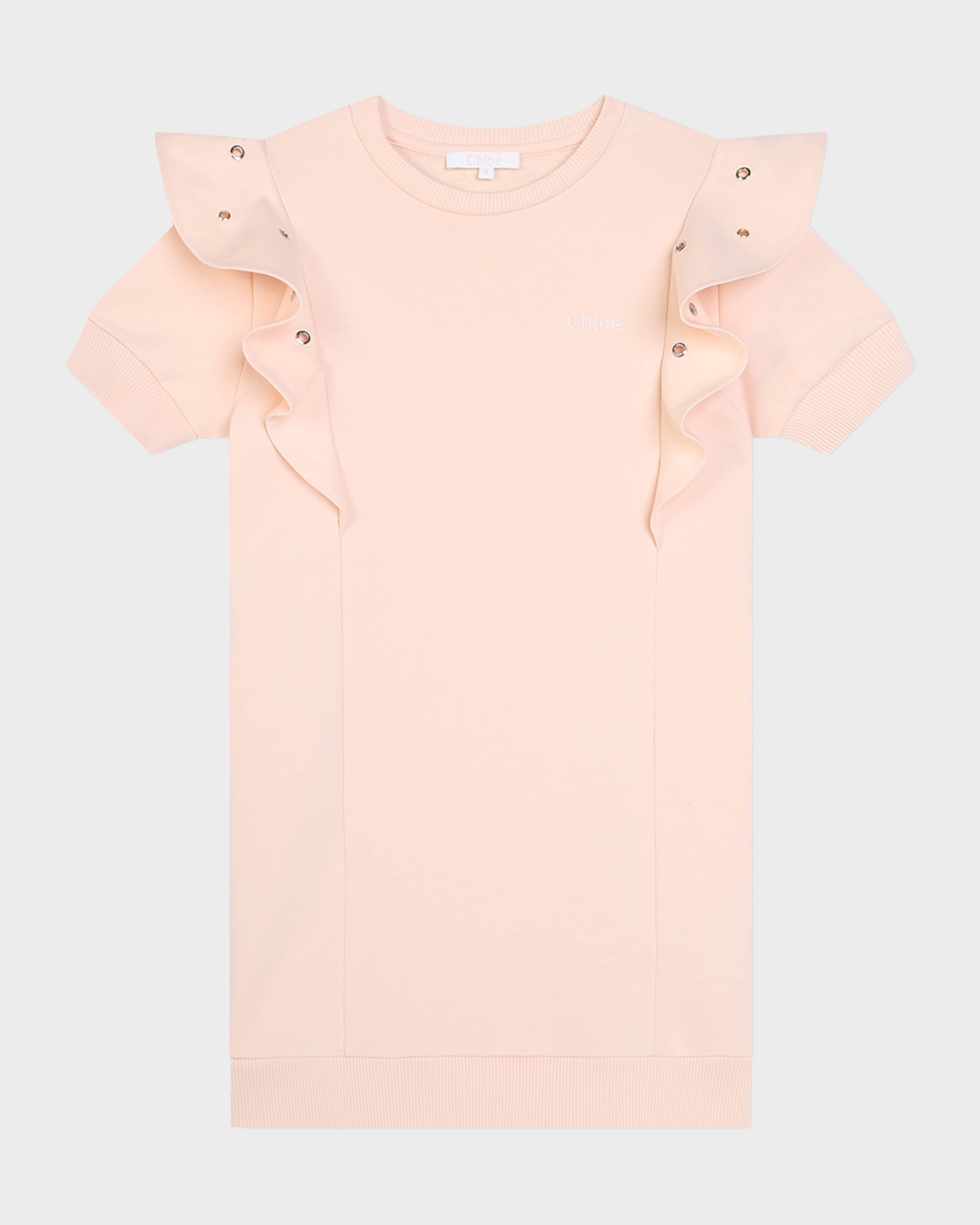 Chloe Girl's Embroidered Logo-Print Dress W/ Ruffle Trim, Size 6-12