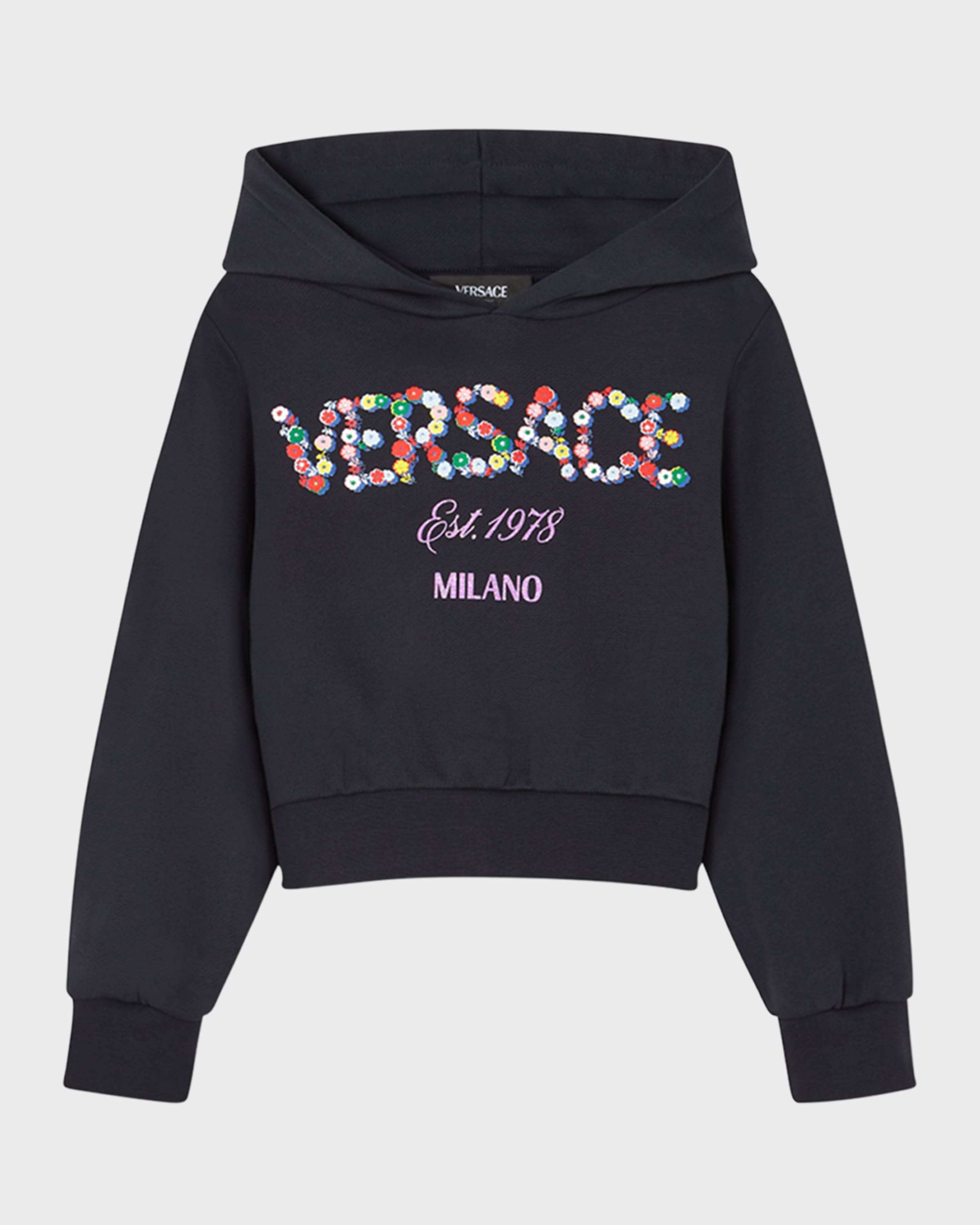 Versace Girl's Floral Logo-Print Hoodie, Size 8-14