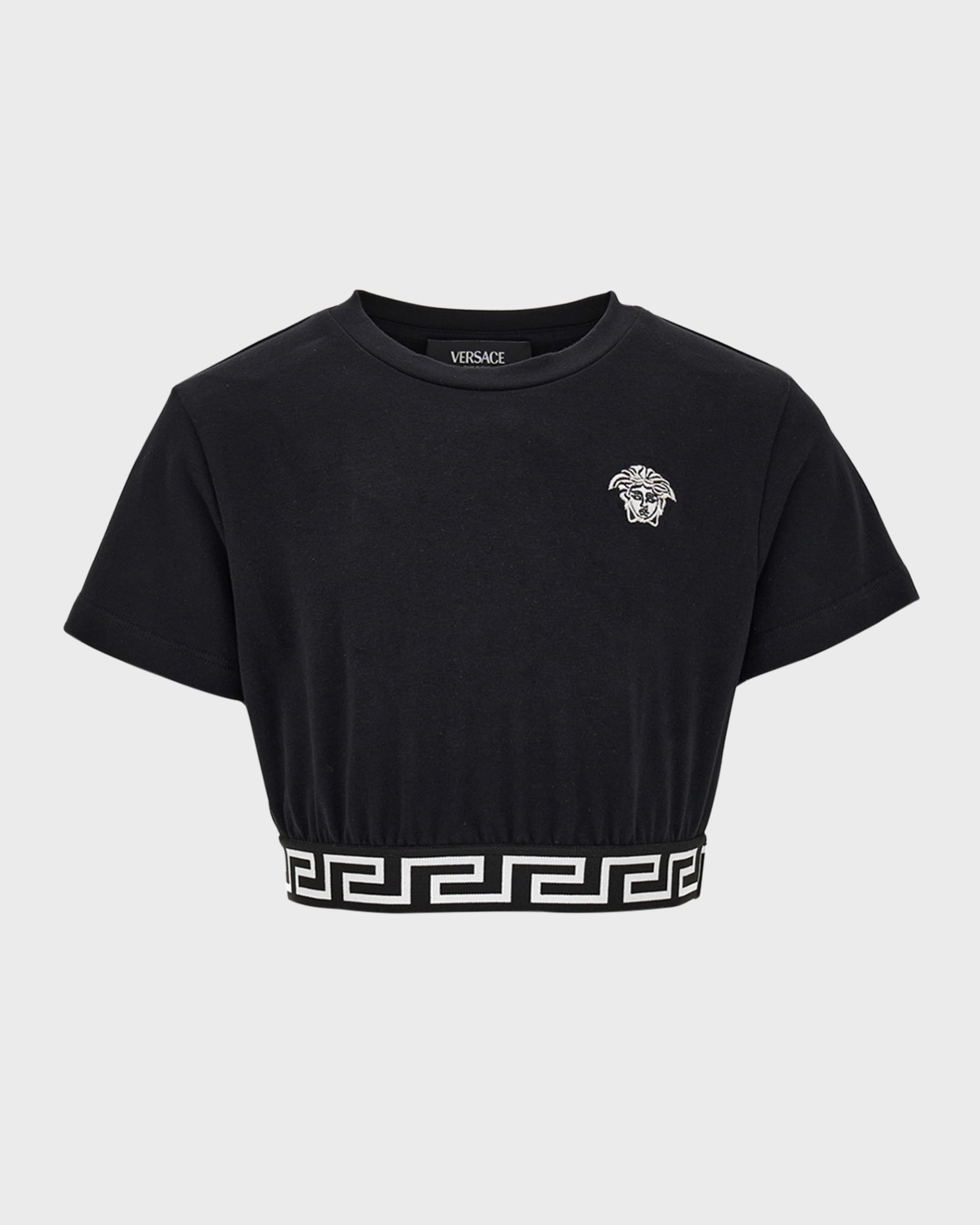 Versace Girl's Greca Border Cropped T-Shirt, Size 4-6