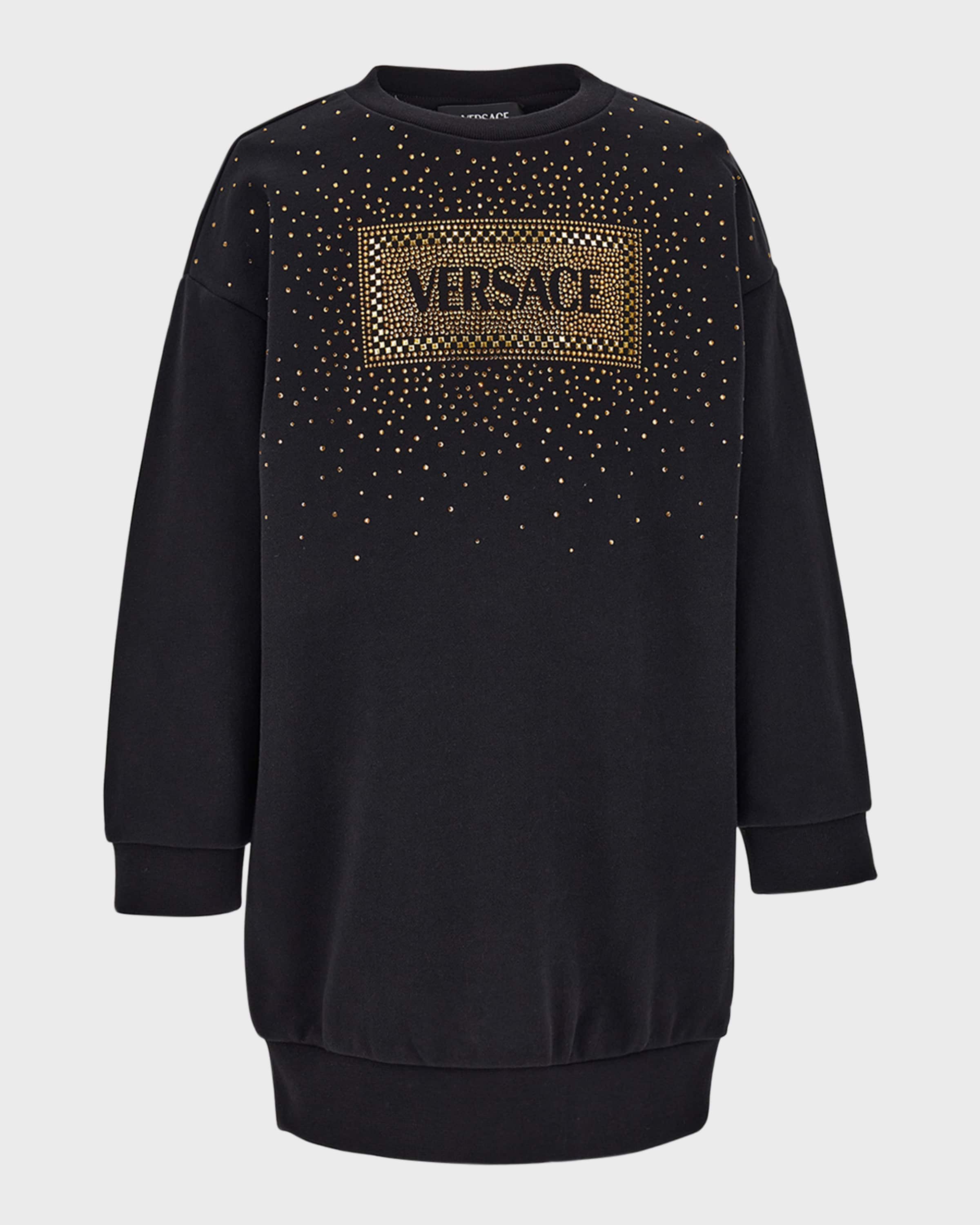Versace Girl's Bedazzled Logo-Print Sweater Dress, Size 8-14