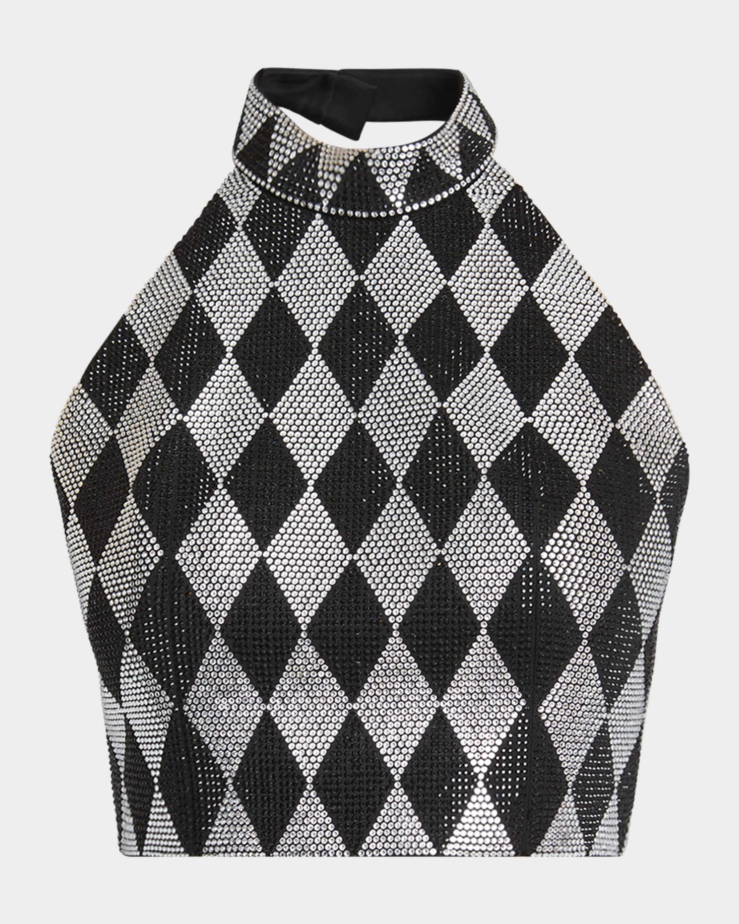 Balmain Diamond Print Crystal Embellished Top