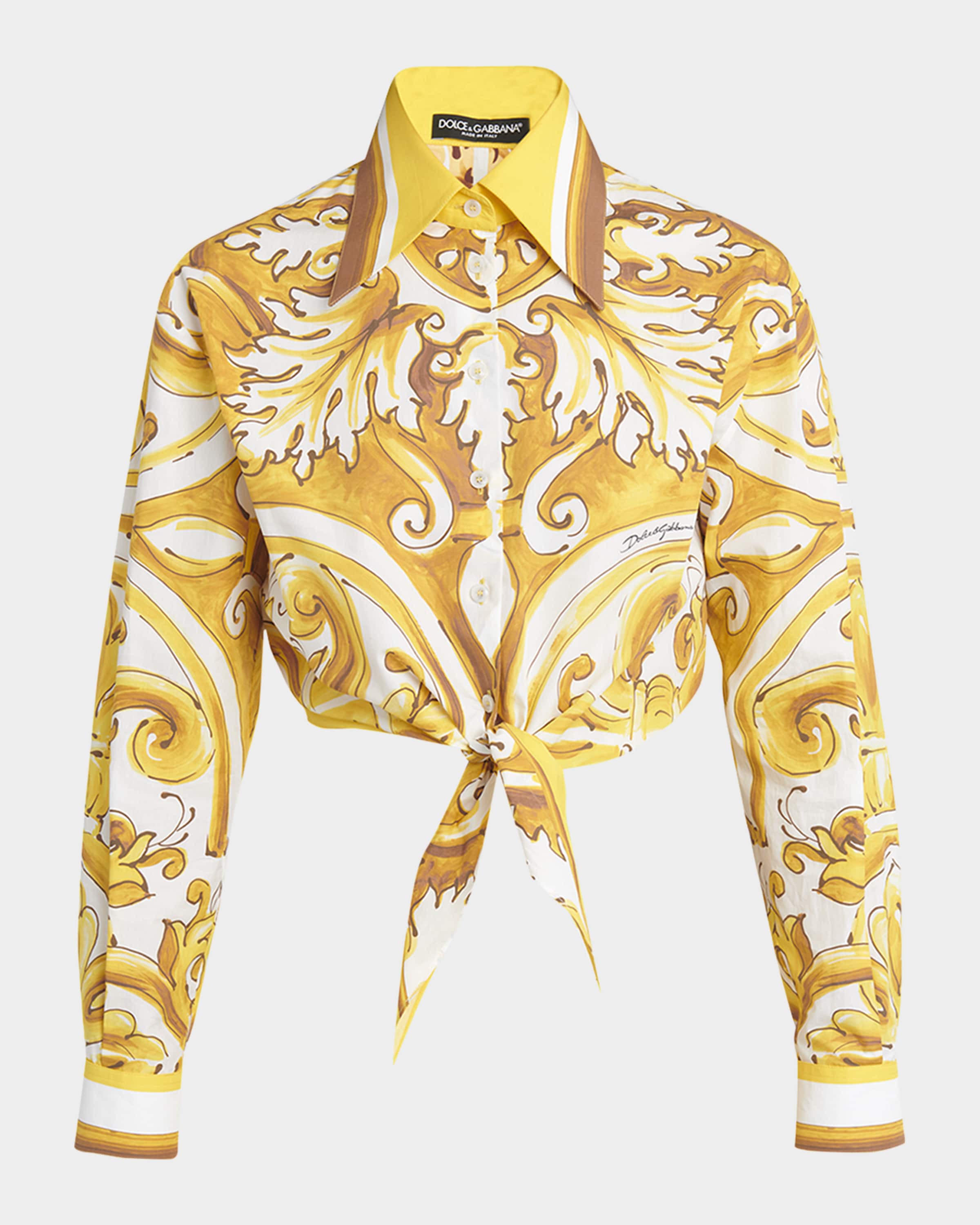 Dolce&Gabbana Maiolica Brocade Print Cropped Button-Front Shirt