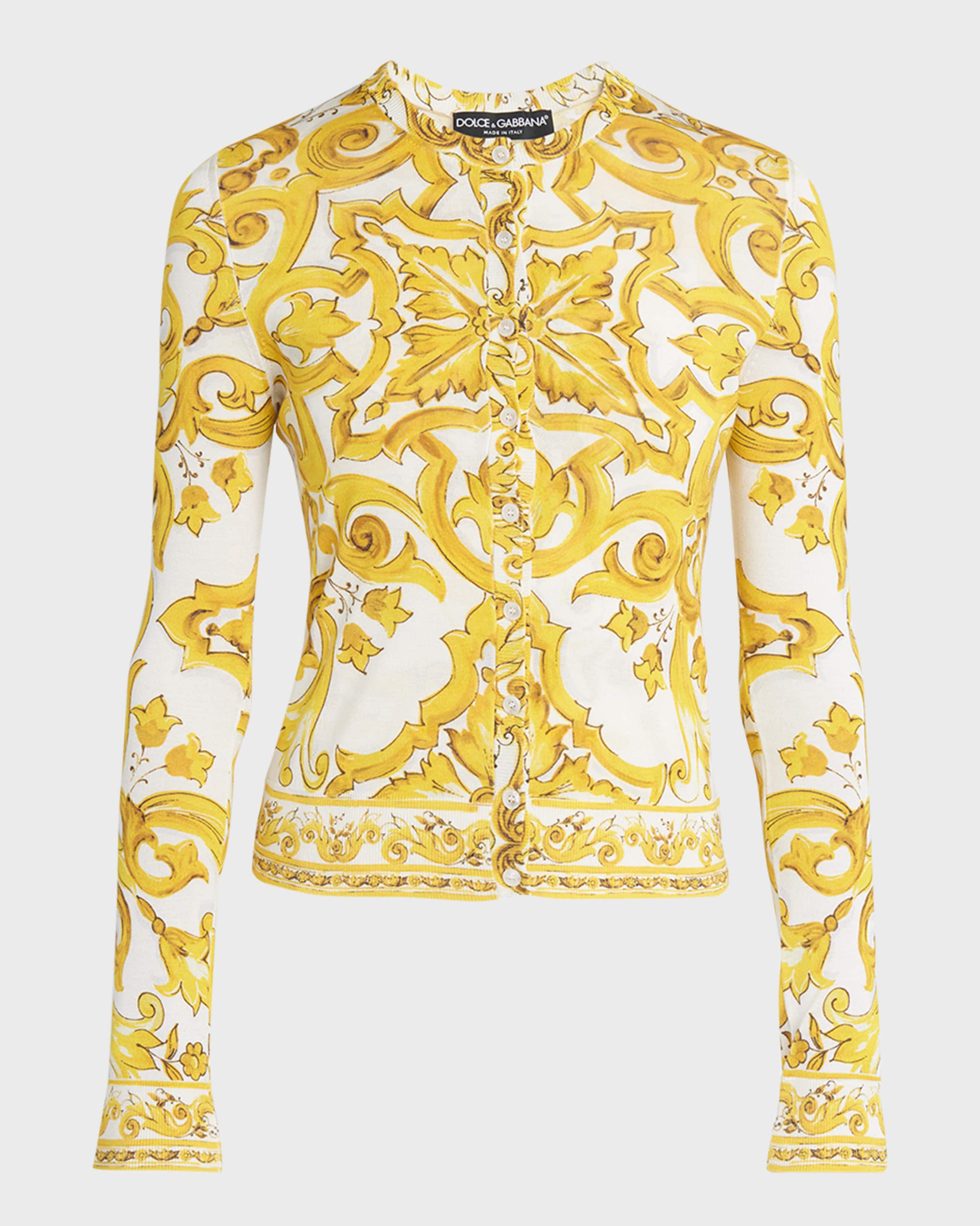 Dolce&Gabbana Brocade Print Knit Button-Front Sweater