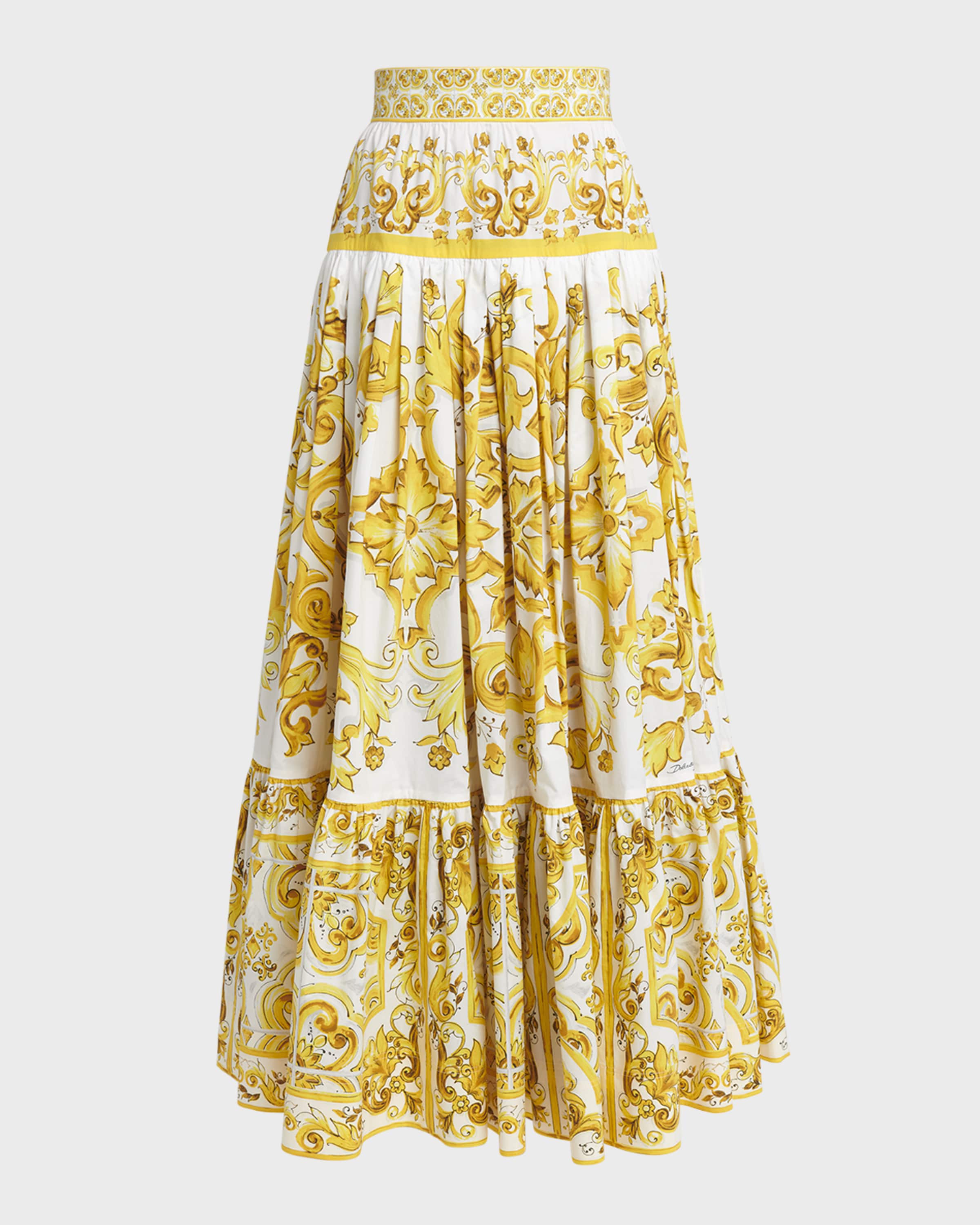 Dolce&Gabbana Cotton Popeline Brocade Print Tiered Maxi Skirt