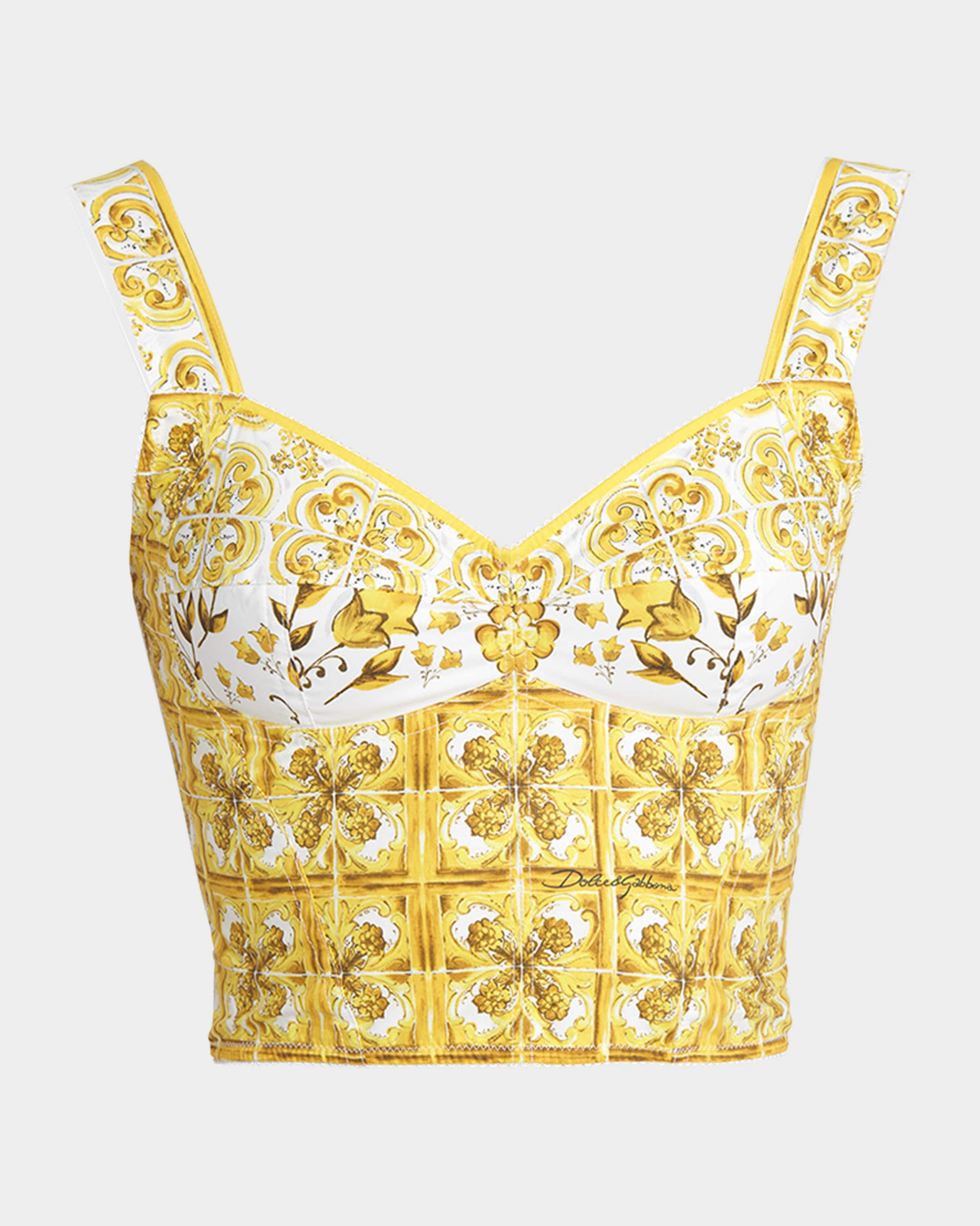 Dolce&Gabbana Cotton Popeline Brocade Print Corset Top