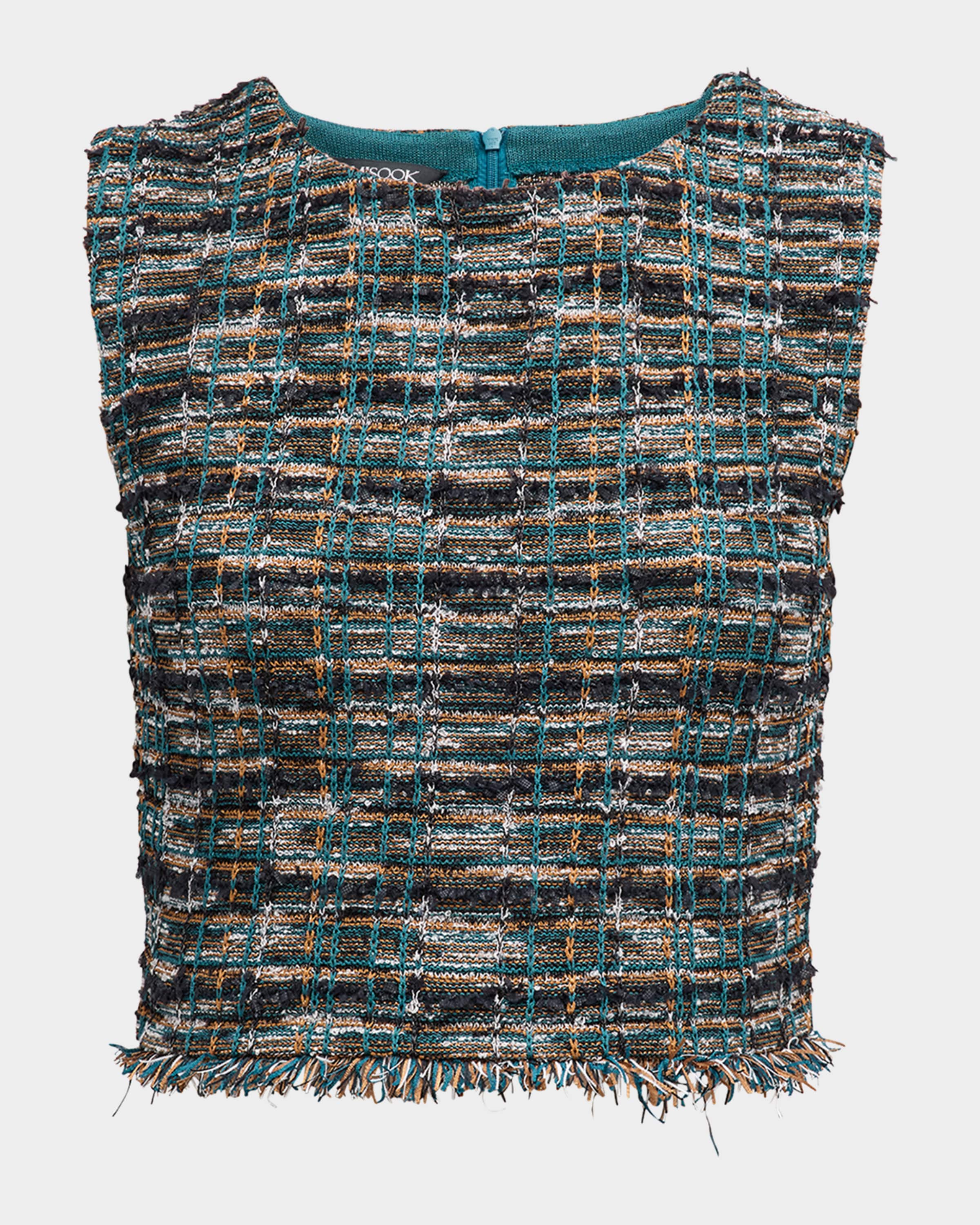 Misook Cropped Fringe-Trim Tweed Knit Tank