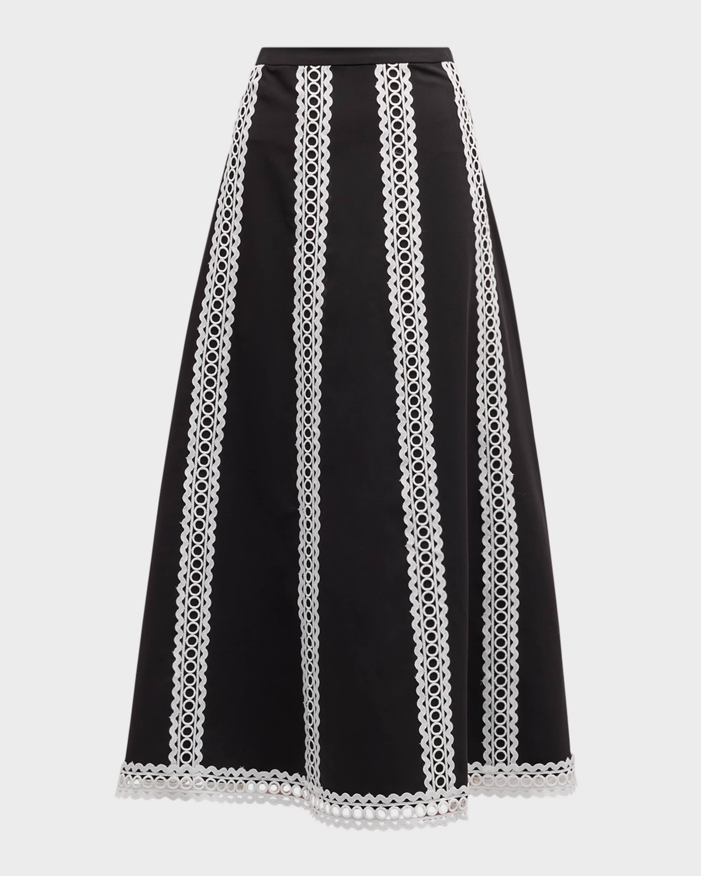 Misook Eyelet-Trim Woven Twill Midi Skirt