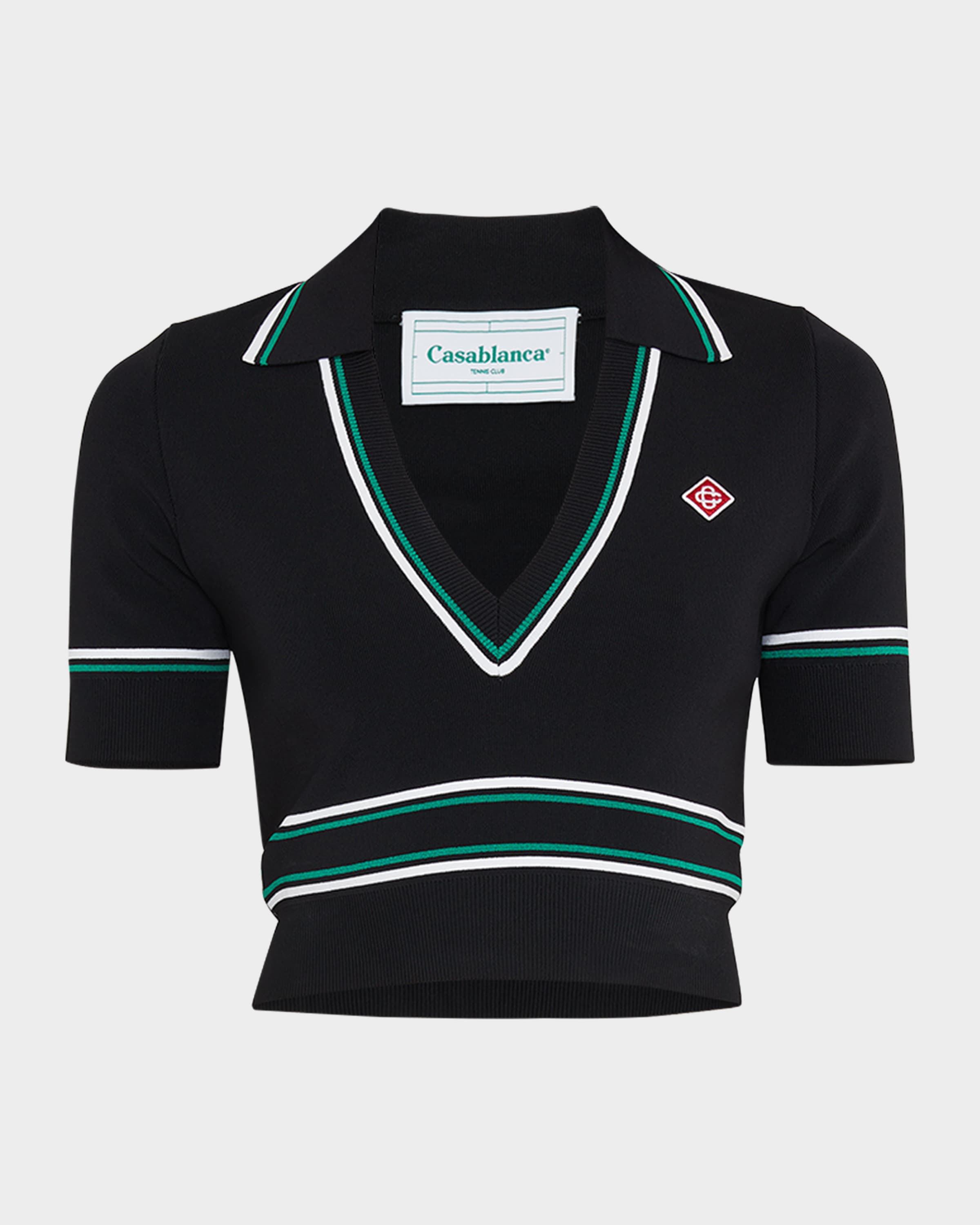 CASABLANCA Striped Short-Sleeve Crop Polo Shirt