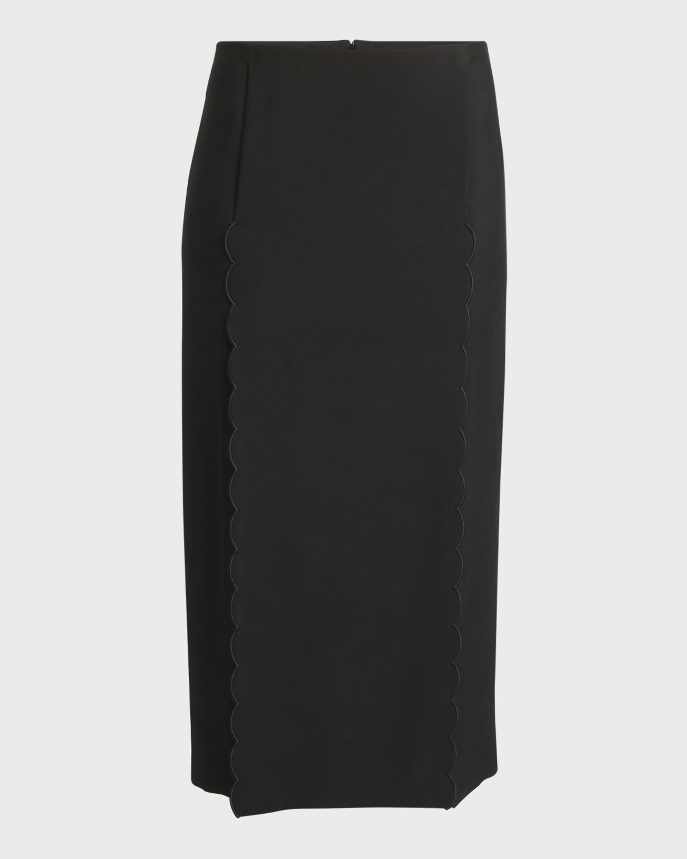 ワンピース CHLOE Women Mid Skirts CH25SRO14298 Q CHLOE 0YY Black Chloe Soft Twill Midi Skirt with Scalloped Trim | Neiman Marcus