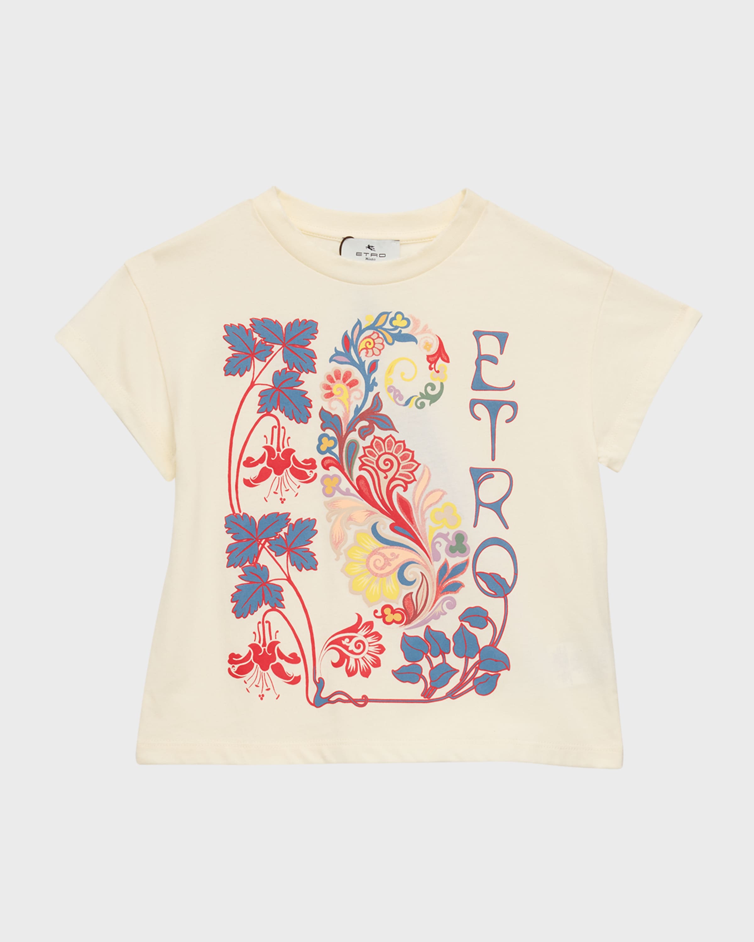 Etro Girl's Logo-Print Paisley-Print T-Shirt, Size 4-10