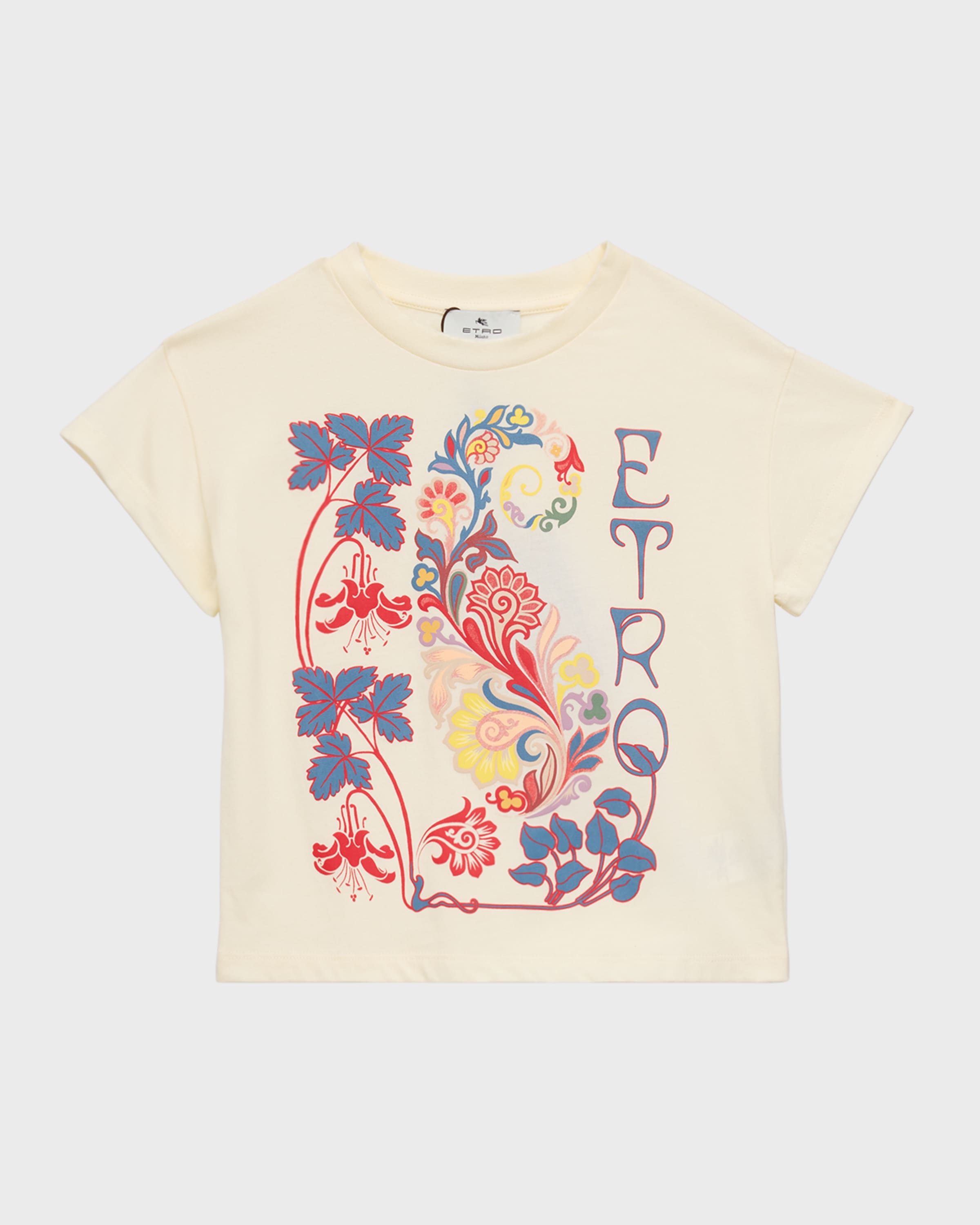 Etro Girl's Logo-Print Paisley-Print T-Shirt, Size 12-16