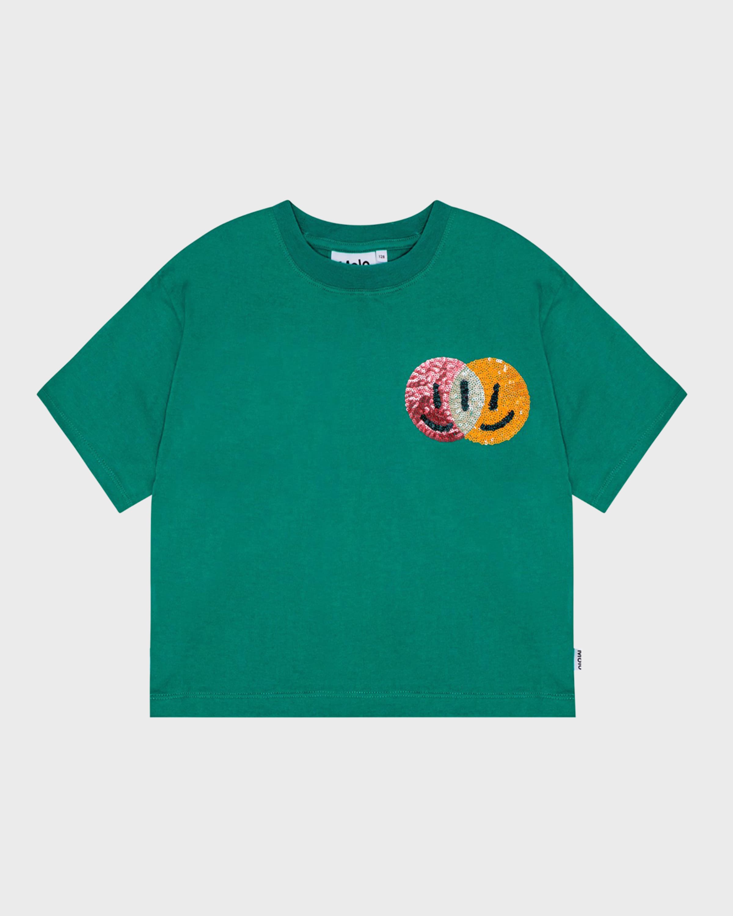 Molo Girl's Reinette Sequin Happy Face T-Shirt, Size 8-12