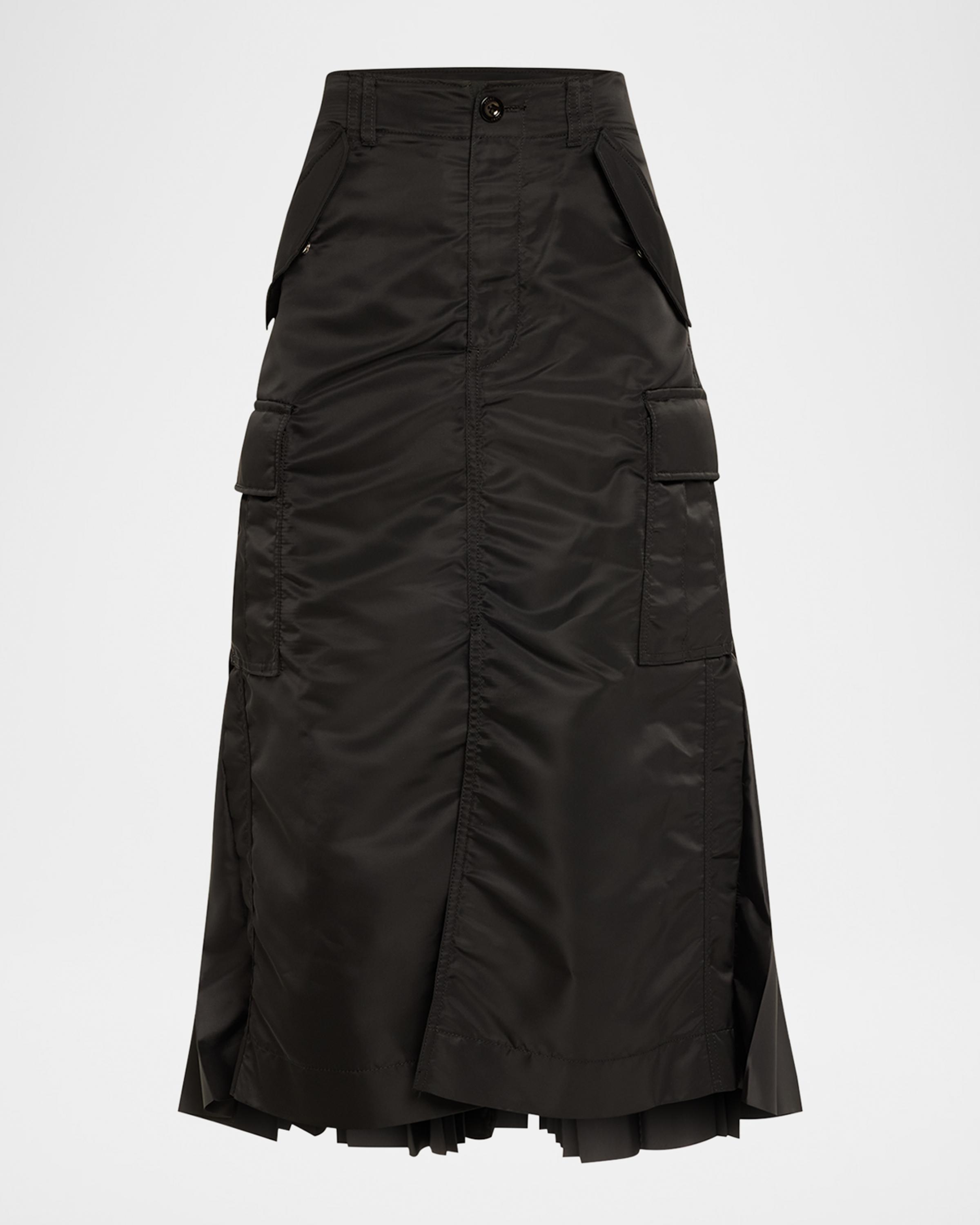 sacai Nylon-Twill Pleated Cargo Midi Skirt | Neiman Marcus