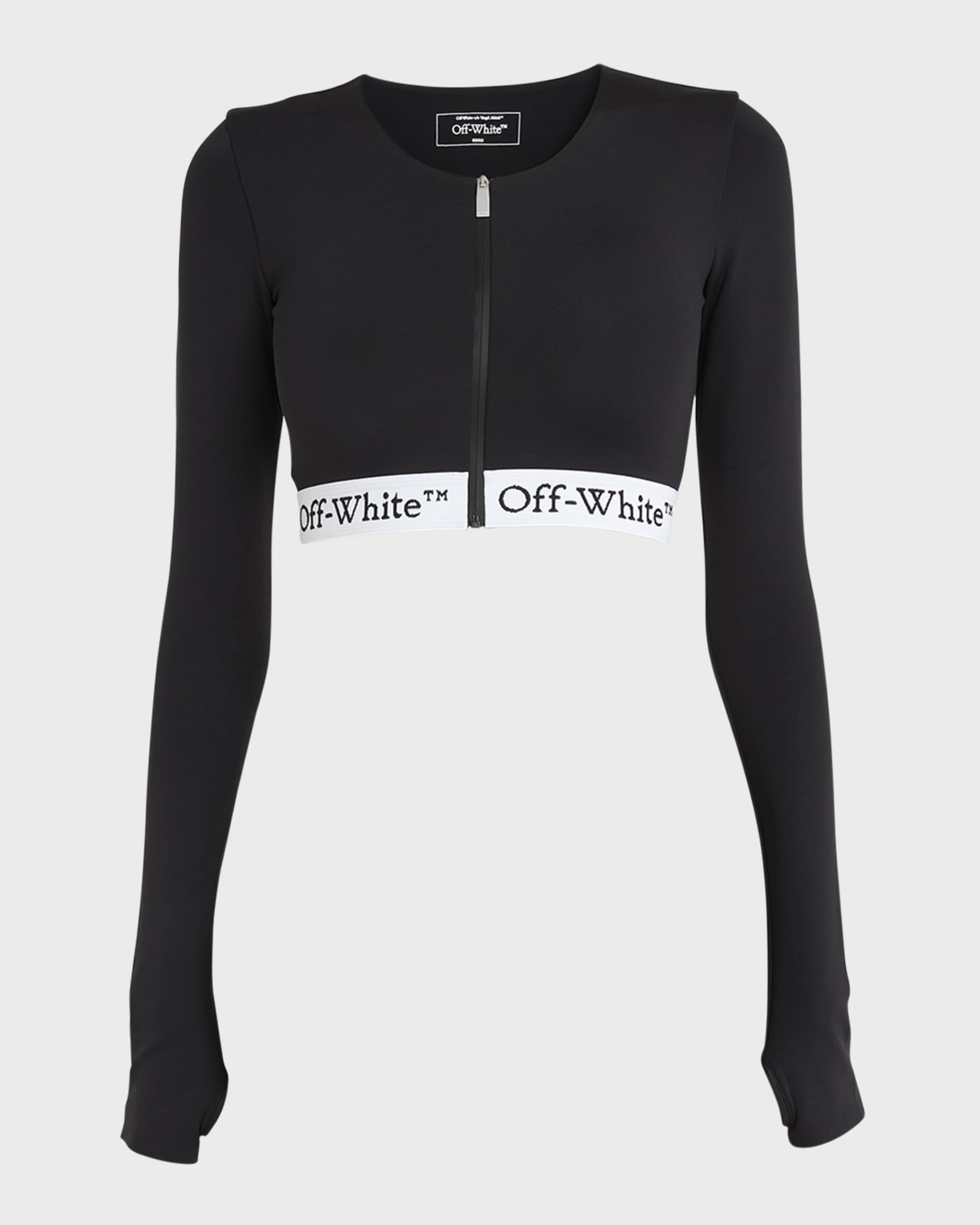 Off-White Zipped Crop Top with Logo Band