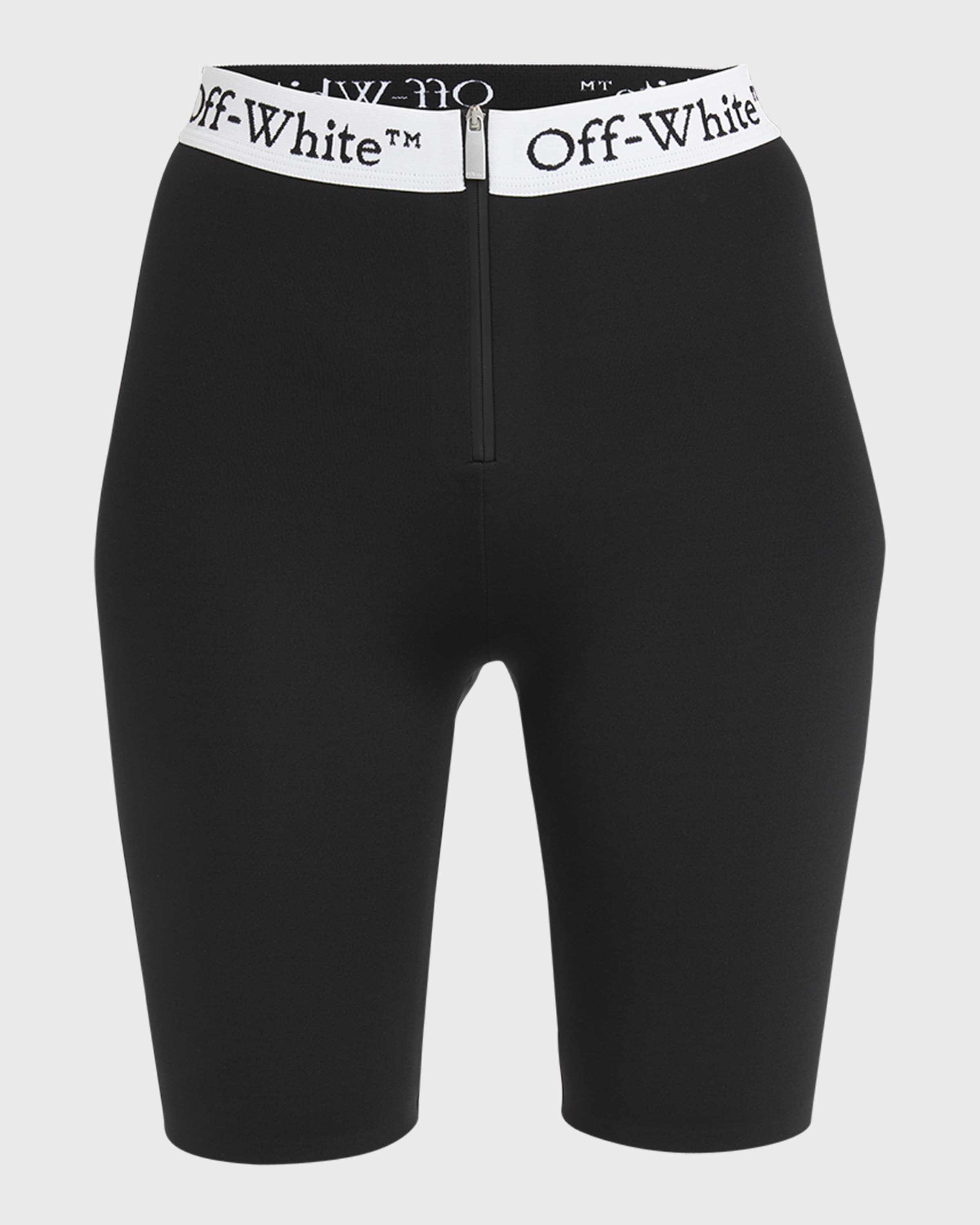 Off-White Zipped Biker Shorts with Logo Band