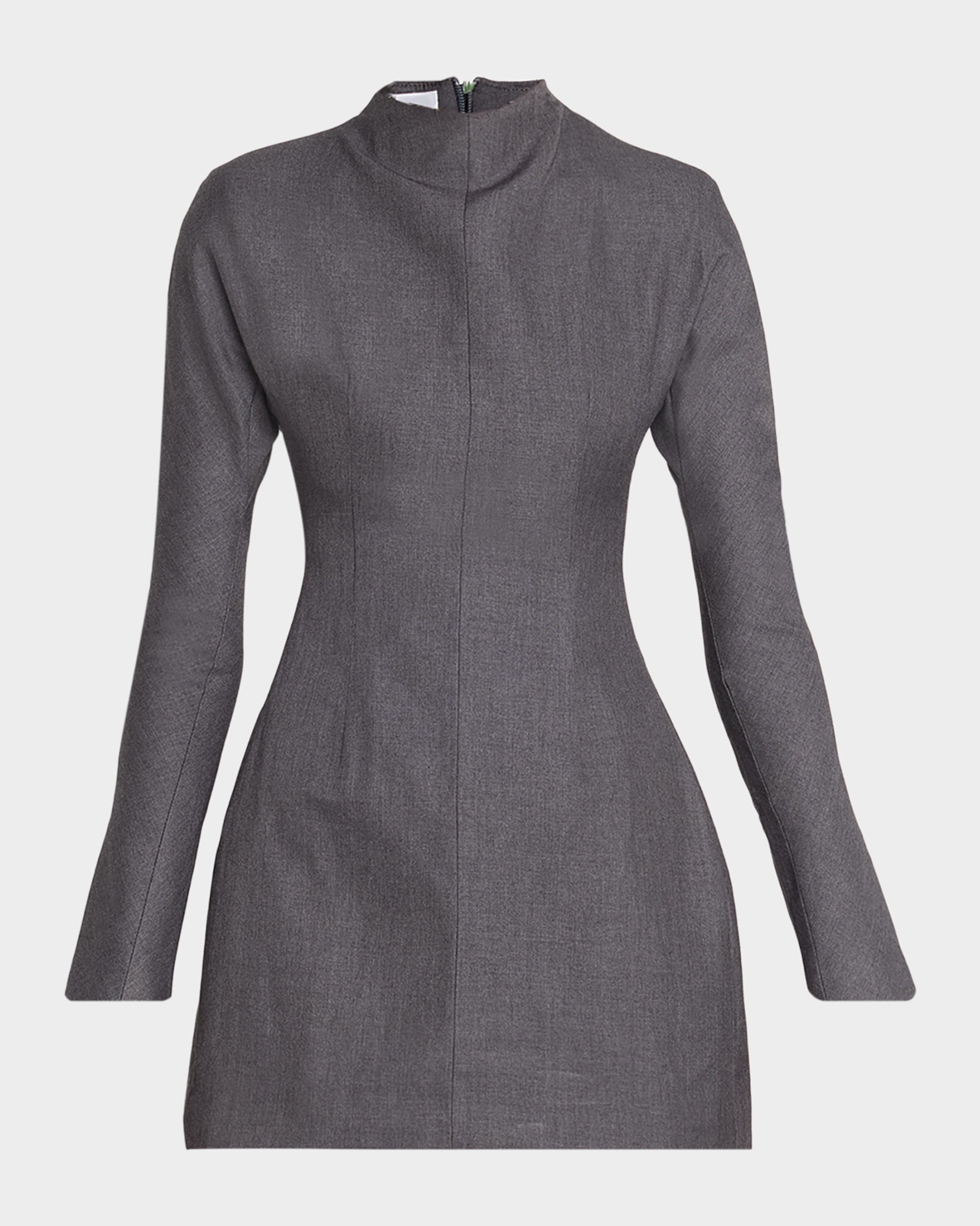 aexae contoured turtleneck mini dress AEXAE - Wool Contoured Turtleneck Long Sleeve Mini Dress