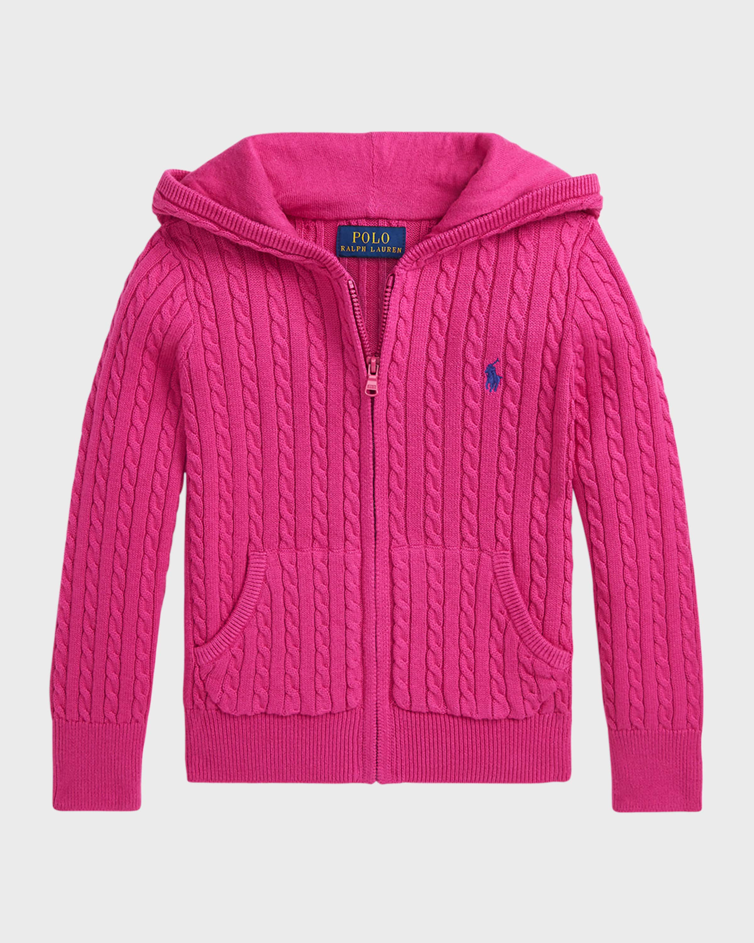 Ralph Lauren Girl's Embroidered Cable Knit Hoodie, Size 2-6X