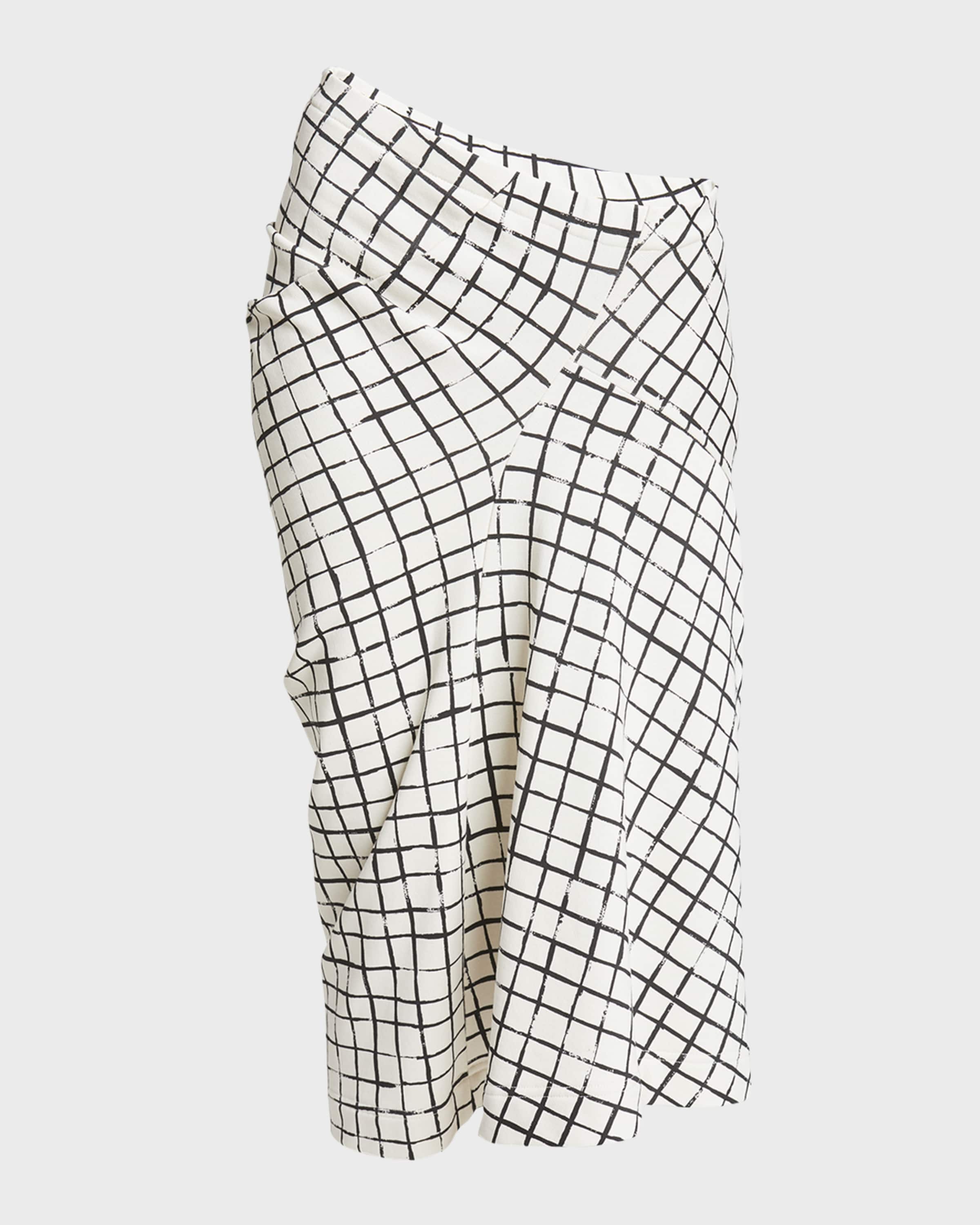 Dries Van Noten Harens Grid Print Asymmetric Midi Skirt