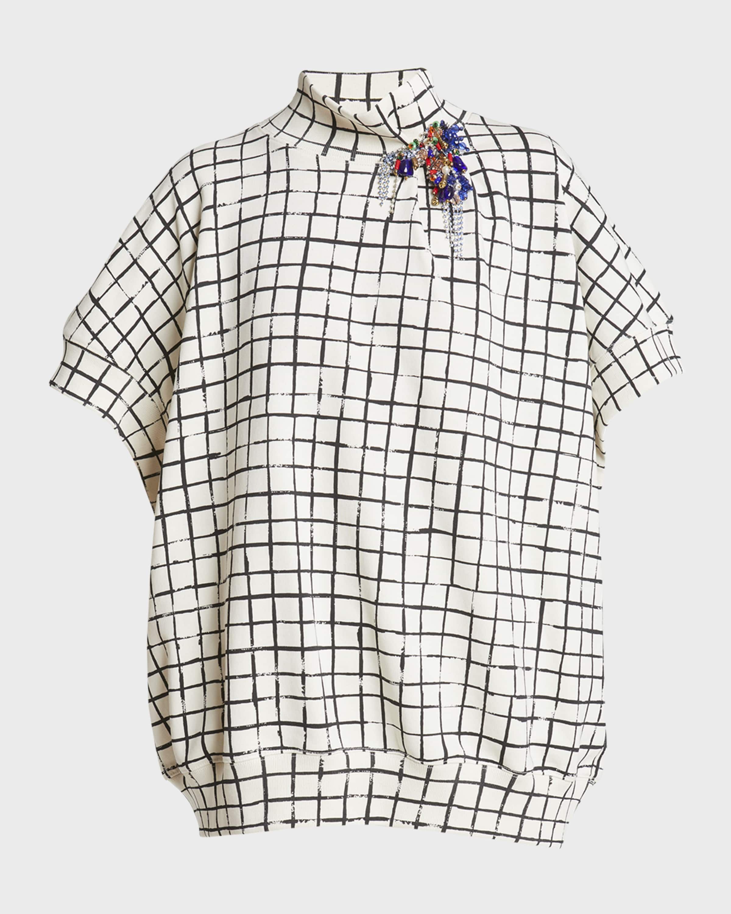 Dries Van Noten Halovara Grid Print Blouse with Rhinestone Details