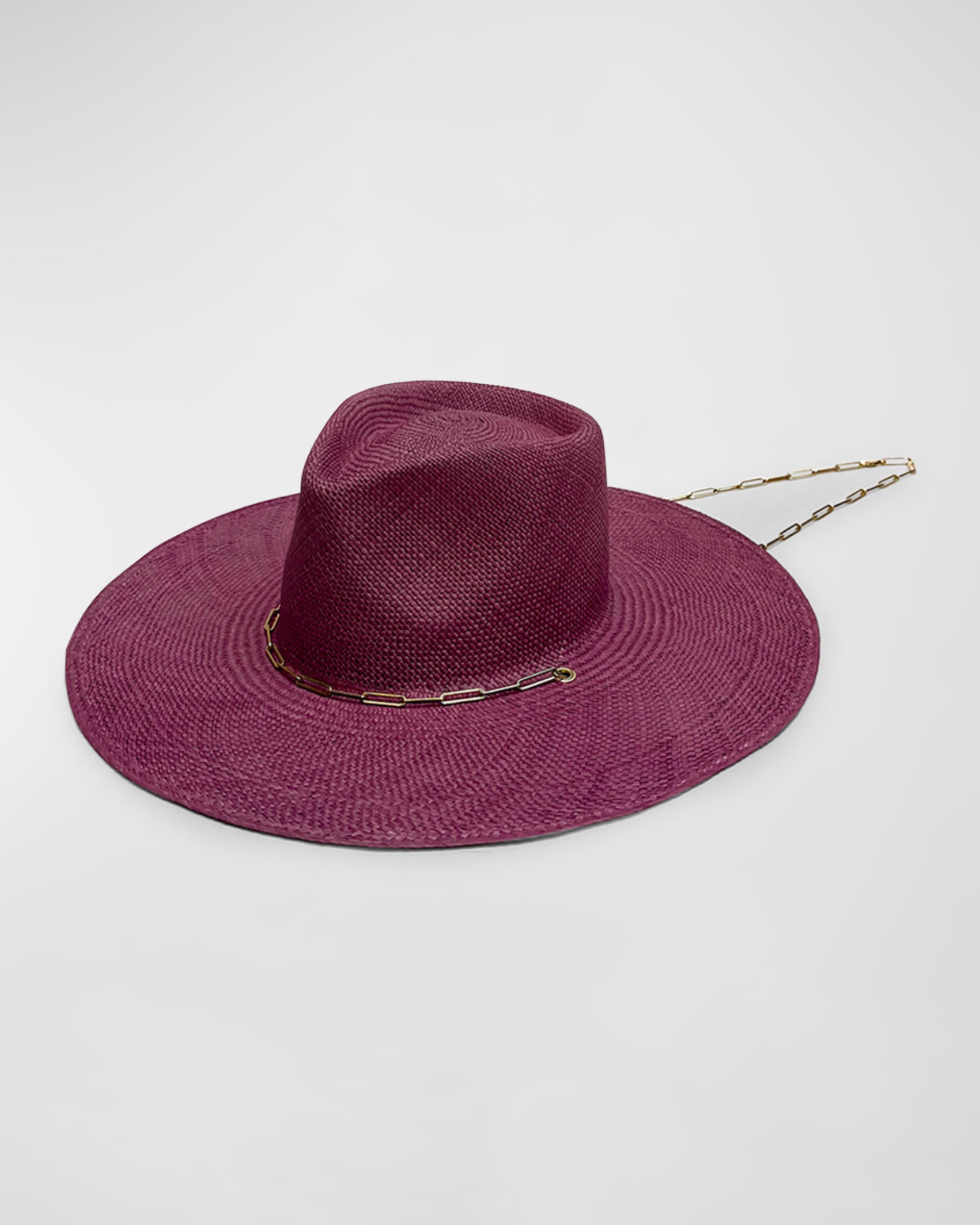 Van Palma Livy Junior Straw Large Brim Hat With Chain | Neiman Marcus