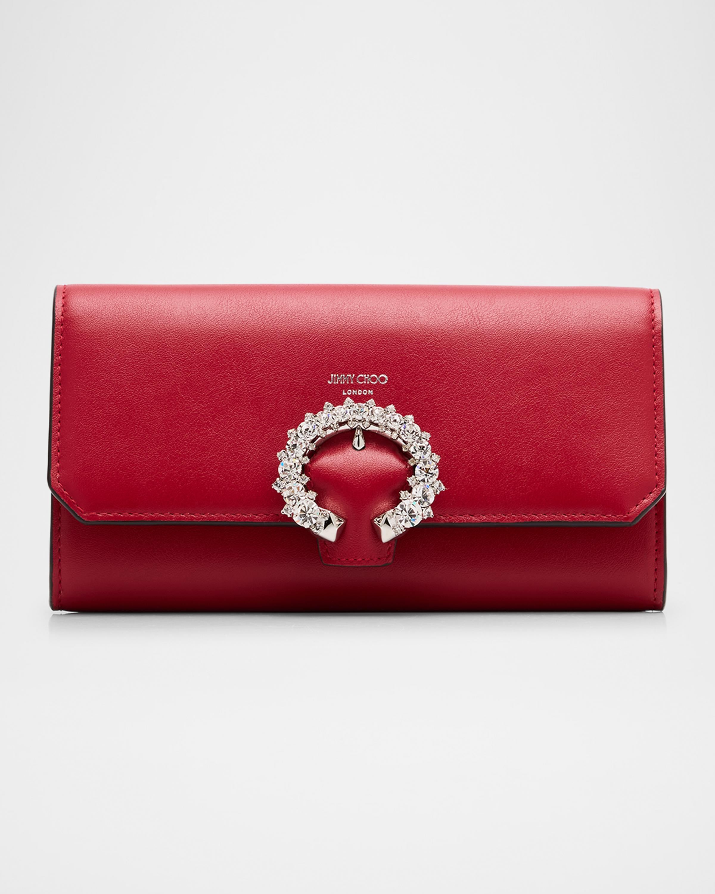 Jimmy Choo Buckle Flap Leather Wallet on Chain | Neiman Marcus