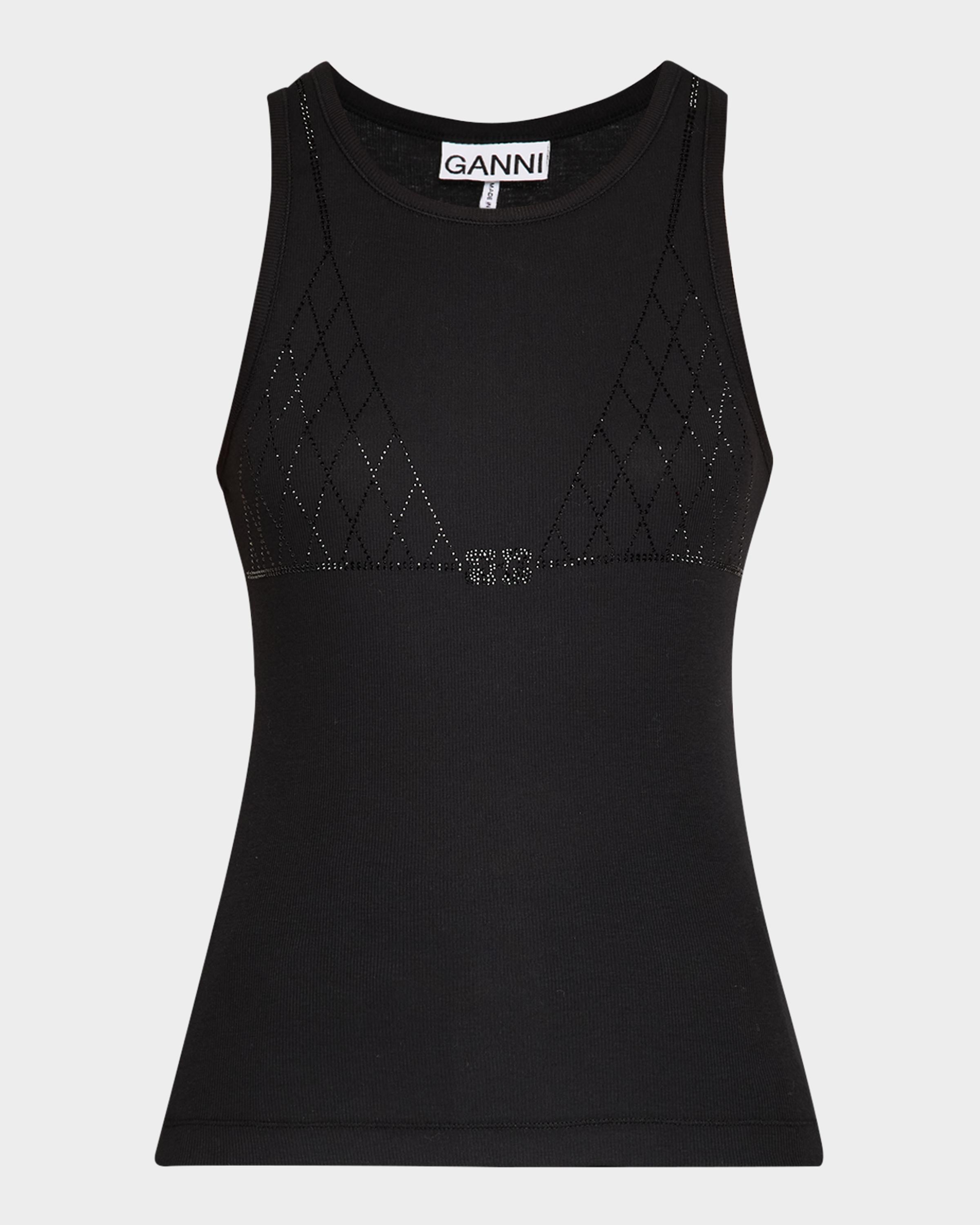 トップス GANNI Soft Cotton Rib Rhinestone TankTop Ganni Soft Rib Rhinestone Tank Top | Neiman Marcus
