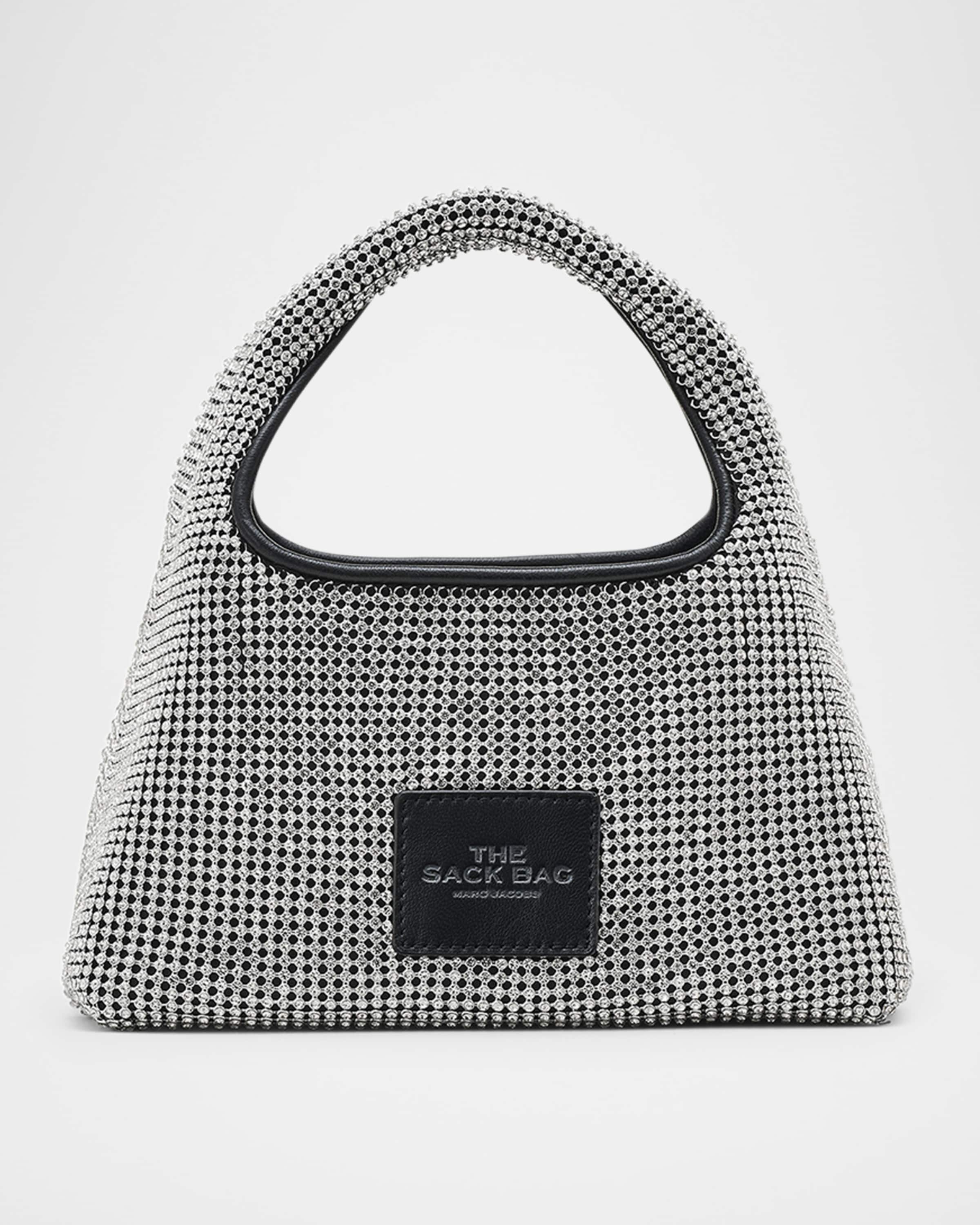 white rhinestone covered Marc Jacobs The Mini Sack bag with black trim details