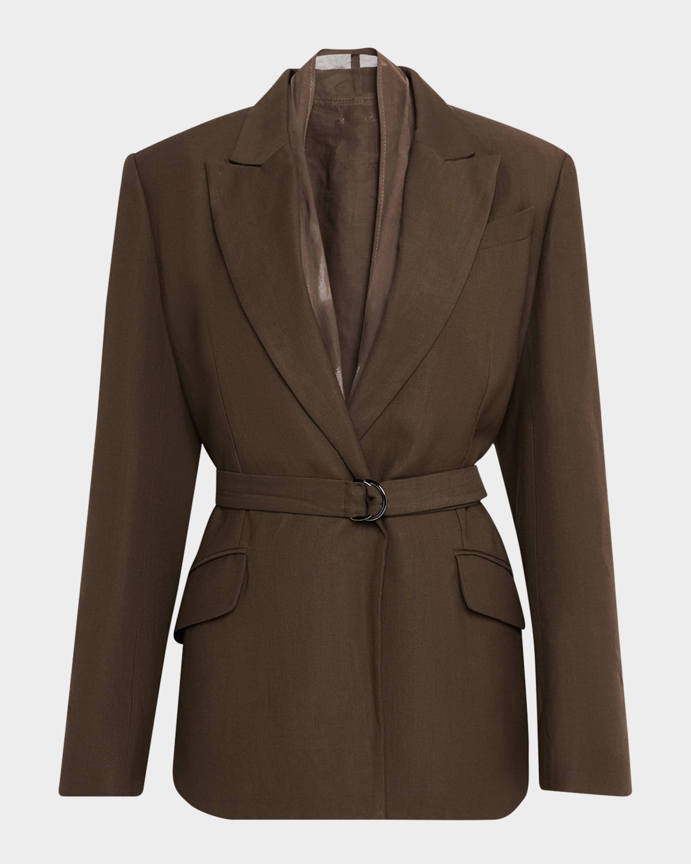 Brunello Cucinelli Belted Linen Twill Blazer | Neiman Marcus