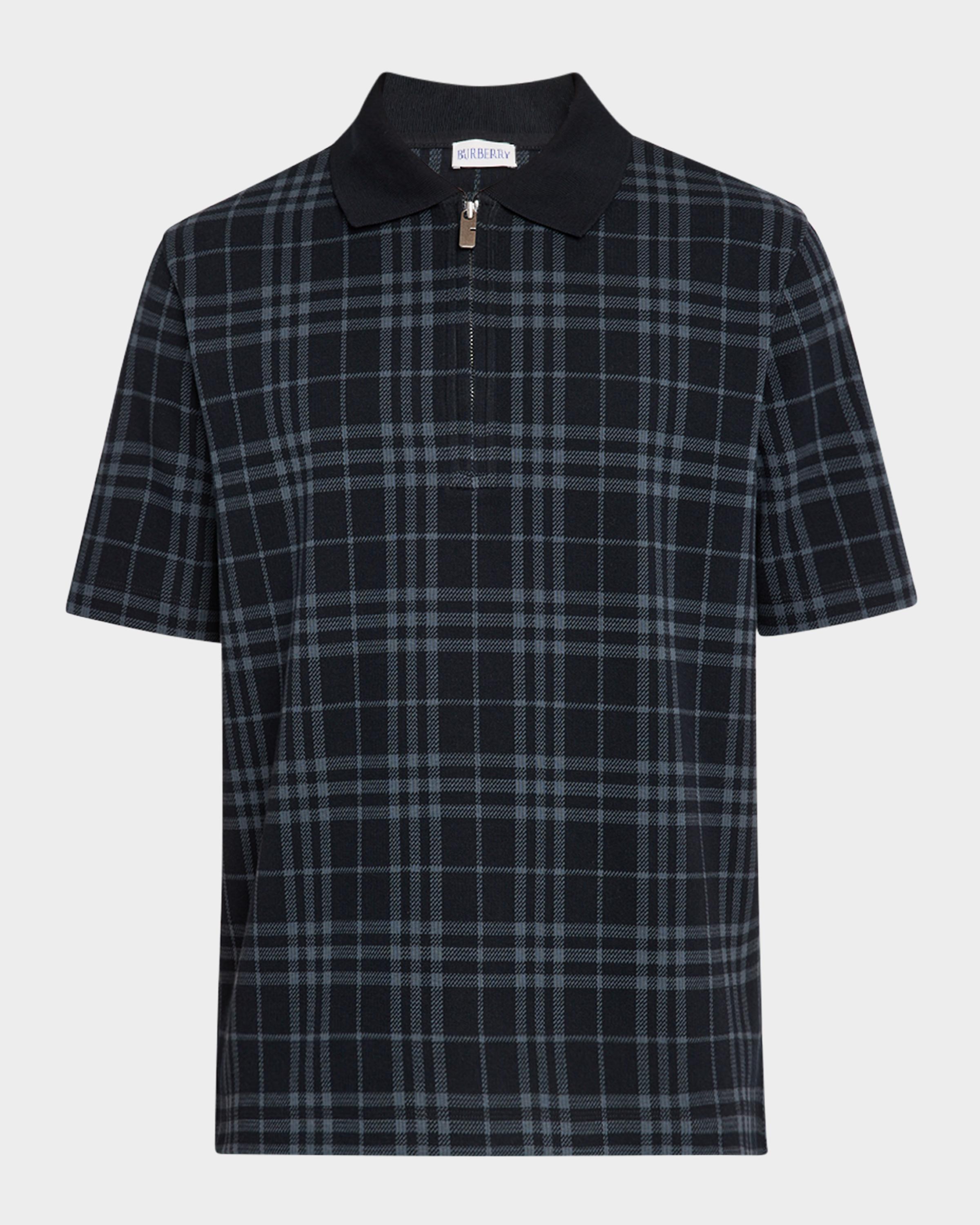 Burberry Men's Check Quarter-Zip Polo Shirt | Neiman Marcus