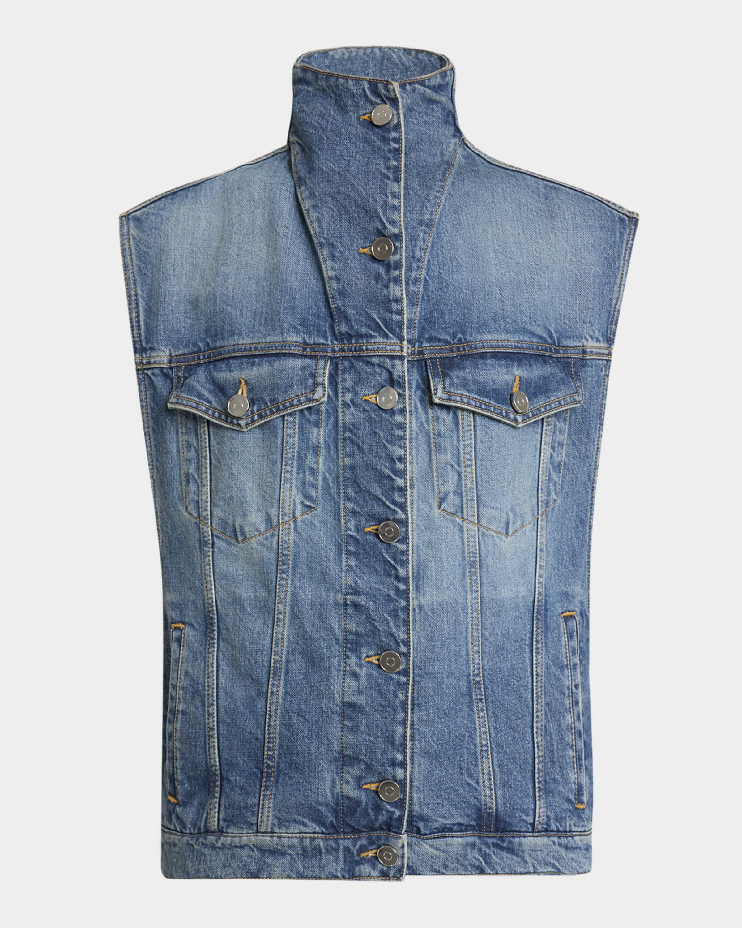 ALAIA High-Neck Denim Trucker Vest | Neiman Marcus