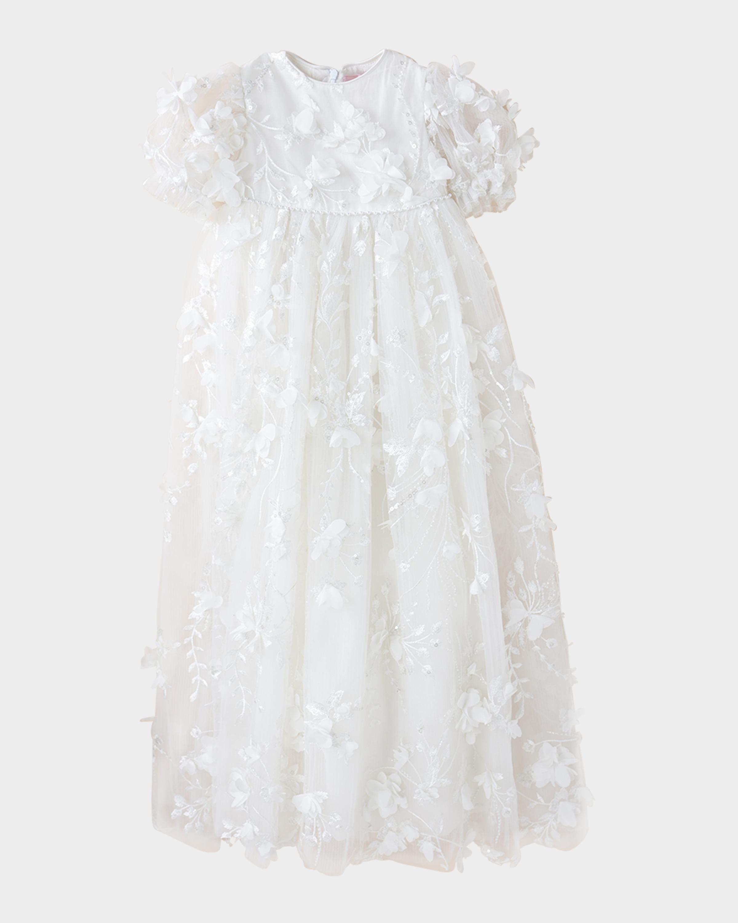 designer christening dresses White Label by Zoe Girl's Poppy 3D Floral Gown, Size 0-12M Girl Size:9-10 Y 090326MD-50% Affordable Black Dresses | traditional christening silhouette